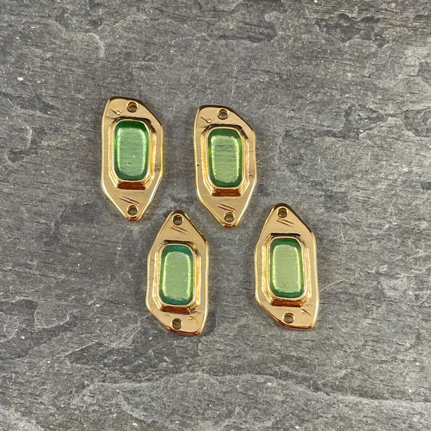 24k Gold Plated Link with Peridot Green Enamel Inlay (PF/15296-13-0556) * Qty. 2