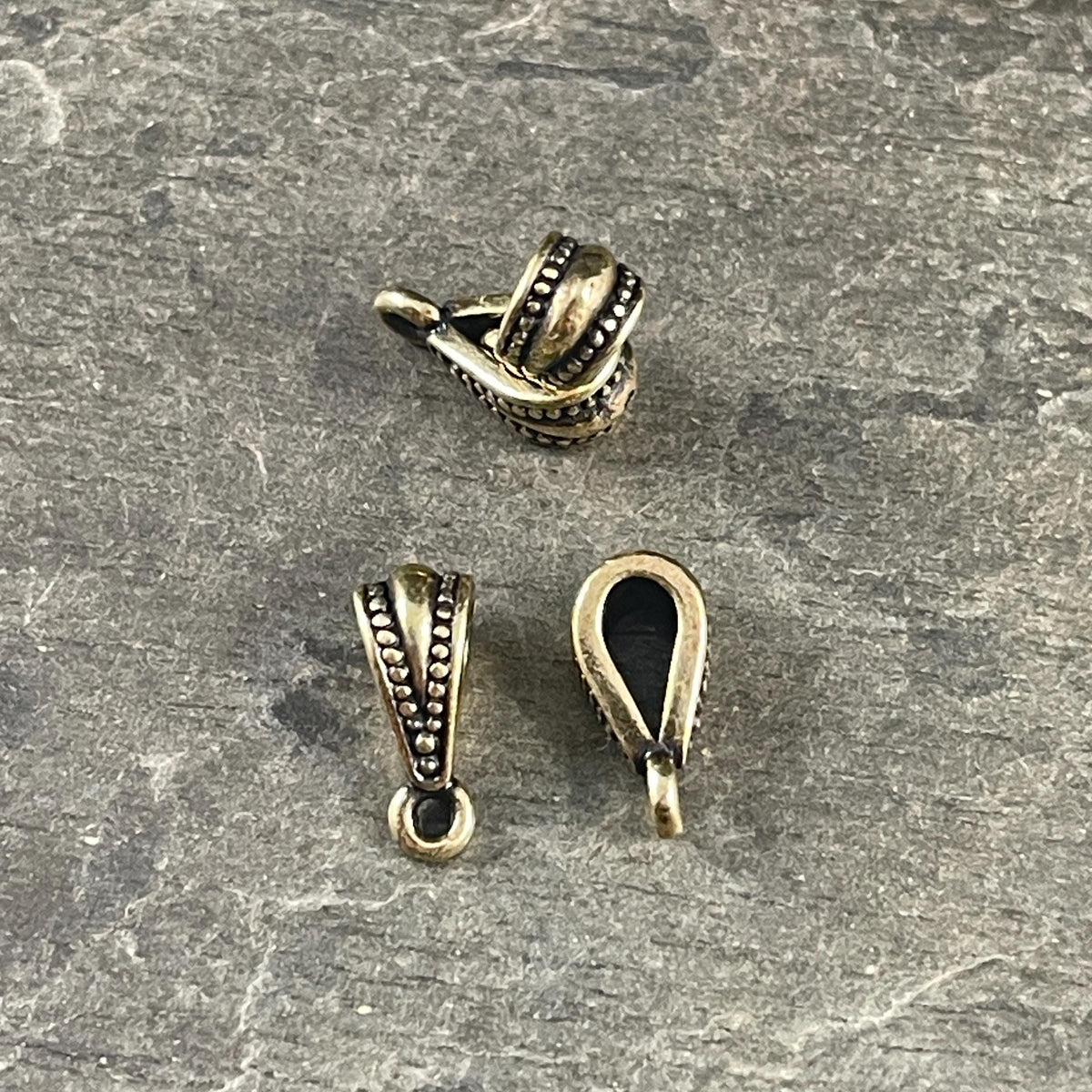 TierraCast Royal Bail, 13mm Bail with Loop, Classic Loop Bail with Dots, Antiqued Brass Plated Pewter (PF/803-57) * Qty. 4