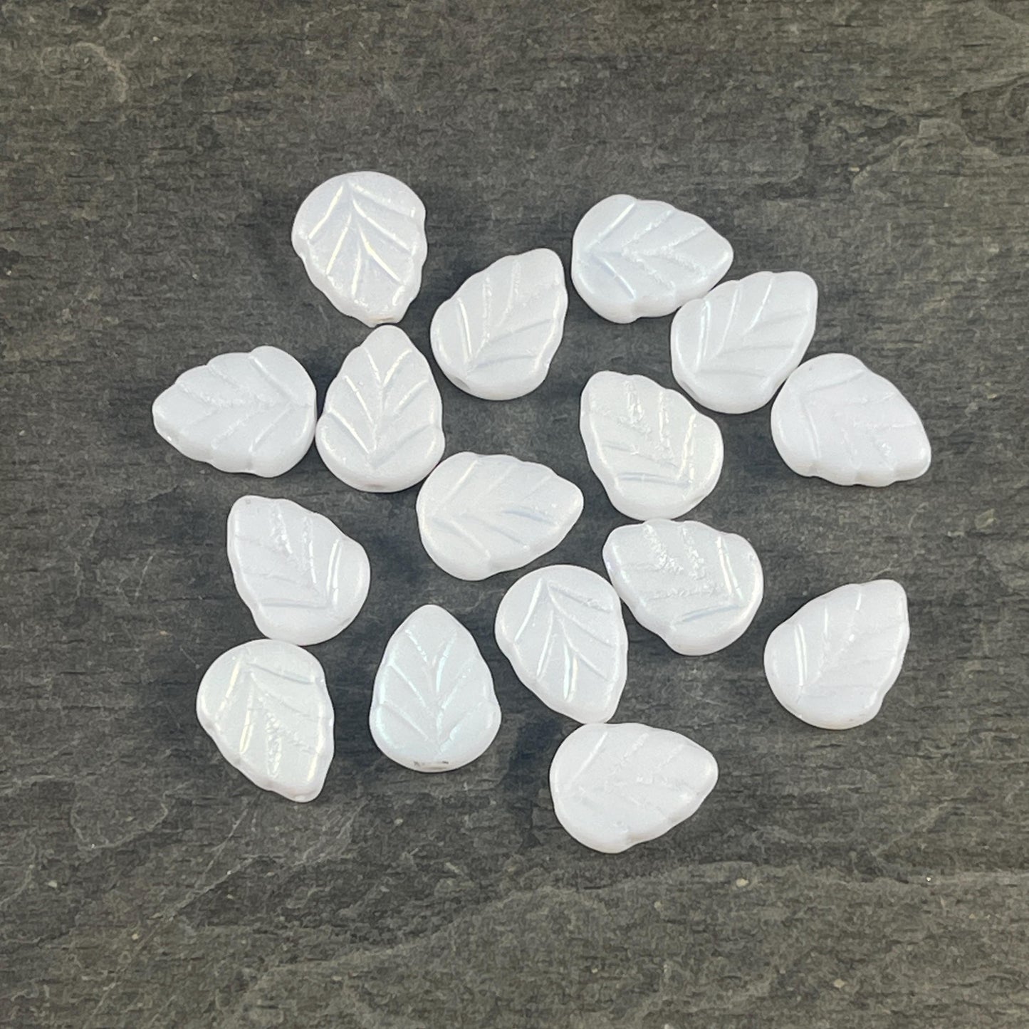 Czech Glass Beads - Matte White Leaf Bead, Mint Leaf, 10x8mm Birch Leaf (Mint10) * Qty. 16