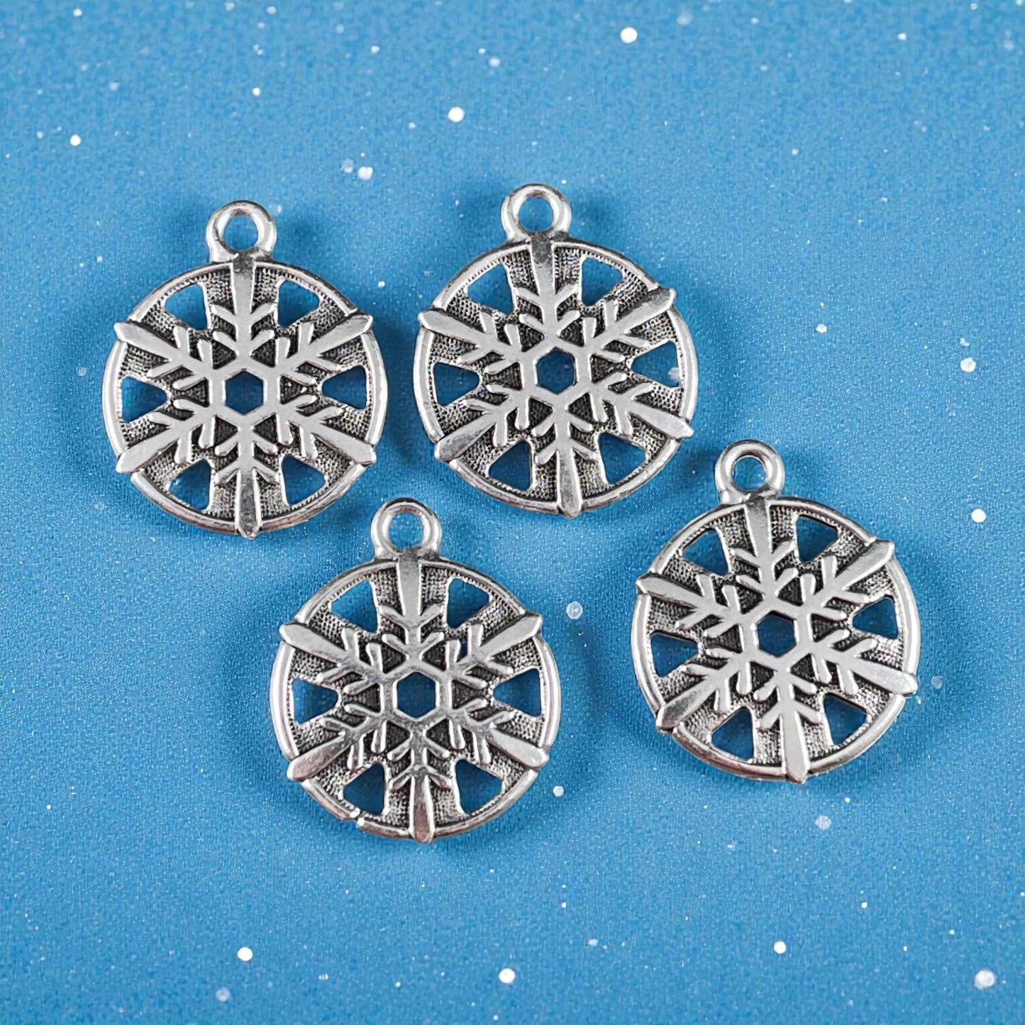 TierraCast Silver Snowflake Charms, 23.5x19.5mm Antiqued Silver Double Sided Charm (PF/528-77) * Qty. 4