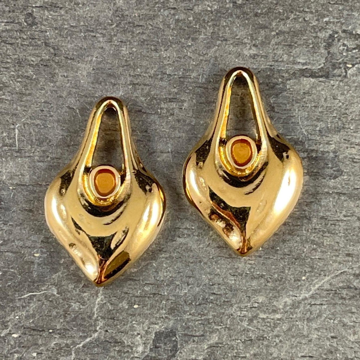 24k Gold Plated Heart Shaped Charm - 24.5x15.5mm Drop with Topaz Enamel Center (PF/15302-13-563) * Qty. 4