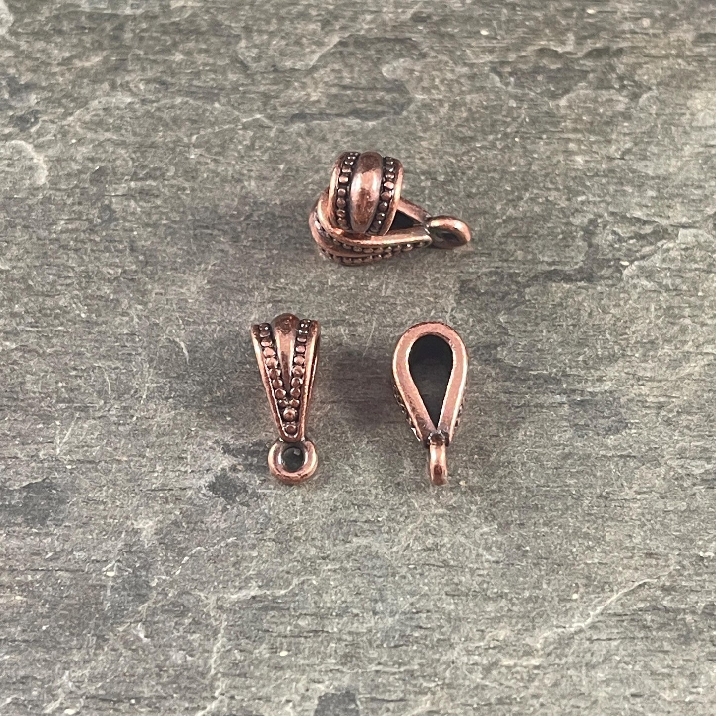 TierraCast Royal Bail, 13mm Bail with Loop, Classic Loop Bail with Dots, Antiqued Copper Plated Pewter (PF/803-87) * Qty. 4