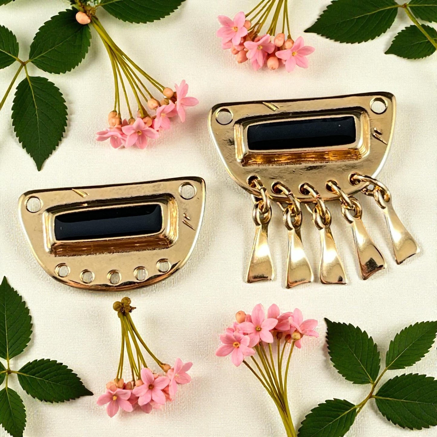 Gold and Black Chandelier Pendant, 24k Gold Plated Connector with Black Enamel Inlay (PF/15295-13-0565) * Qty. 1