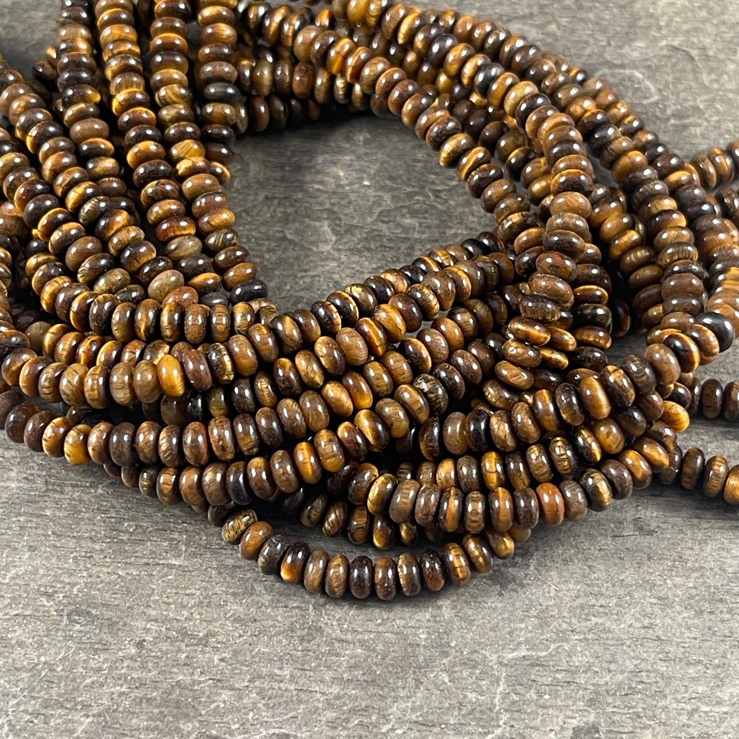 Gemstone Beads - 4x2mm Heishi Rondelle (Tiger Eye) * 15" strand