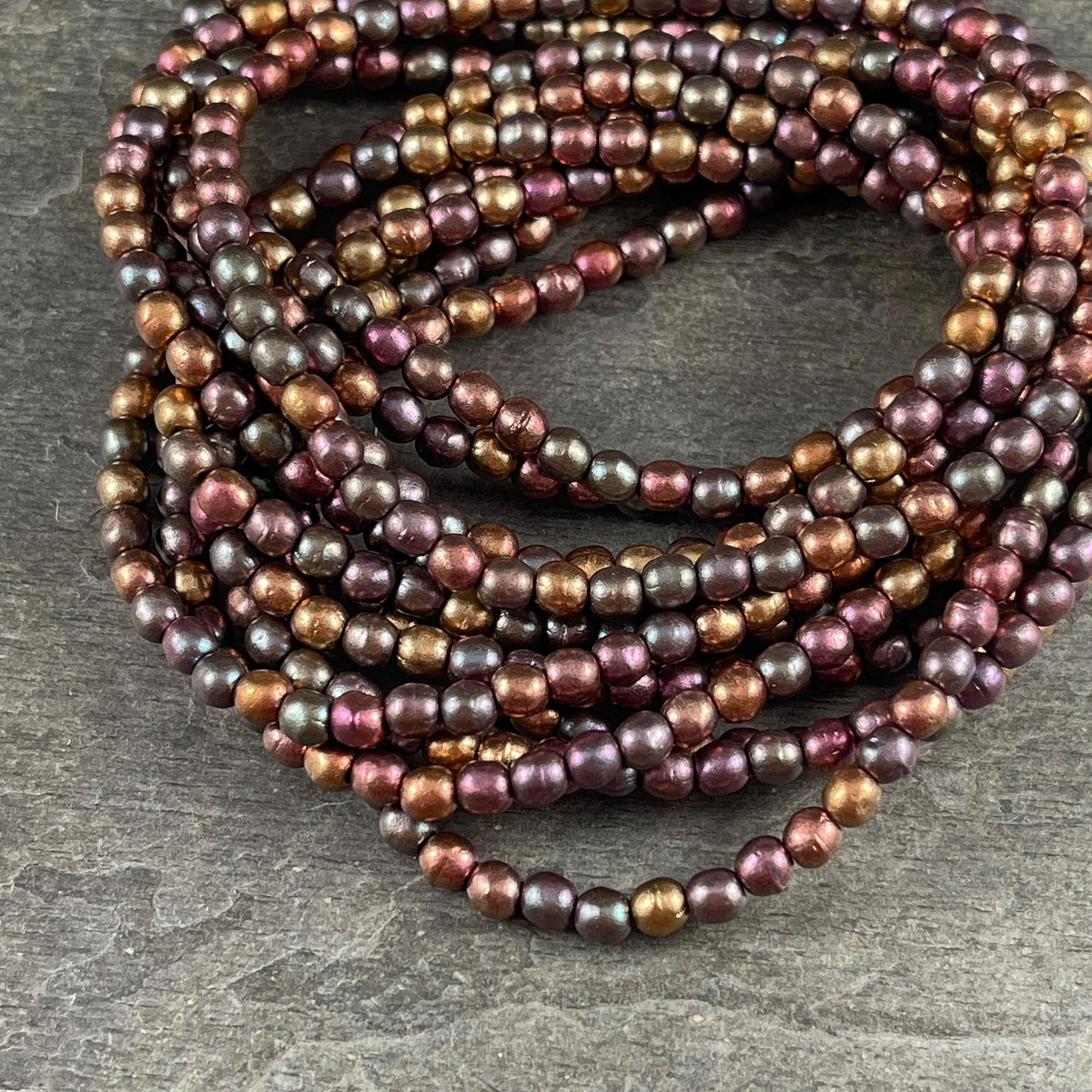 Czech Glass Beads - 4mm Round Druk, Metallic Mix, Gold, Green, Copper (D4/N-076) * Qty. 50
