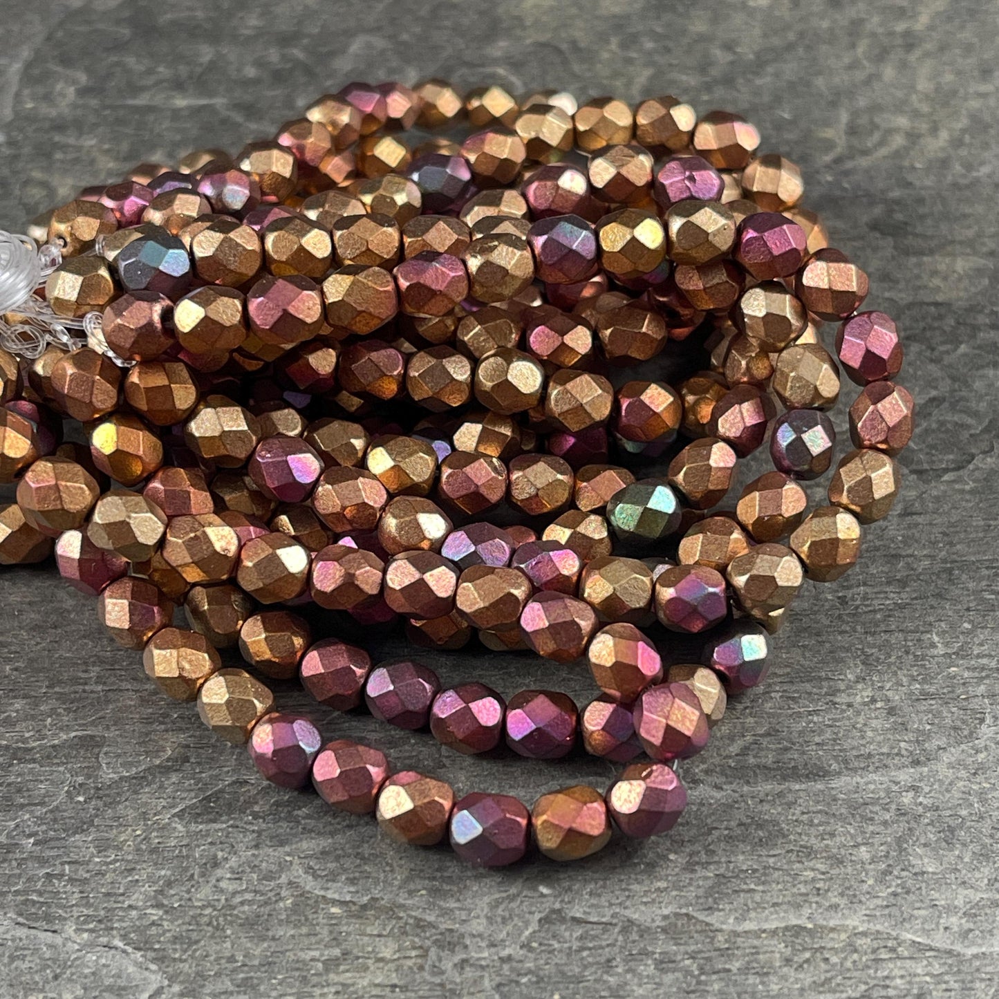 Czech Glass Beads - 6mm Faceted Round, Metallic Mix, Gold Green, Copper (FP6/N-132) * Qty. 25