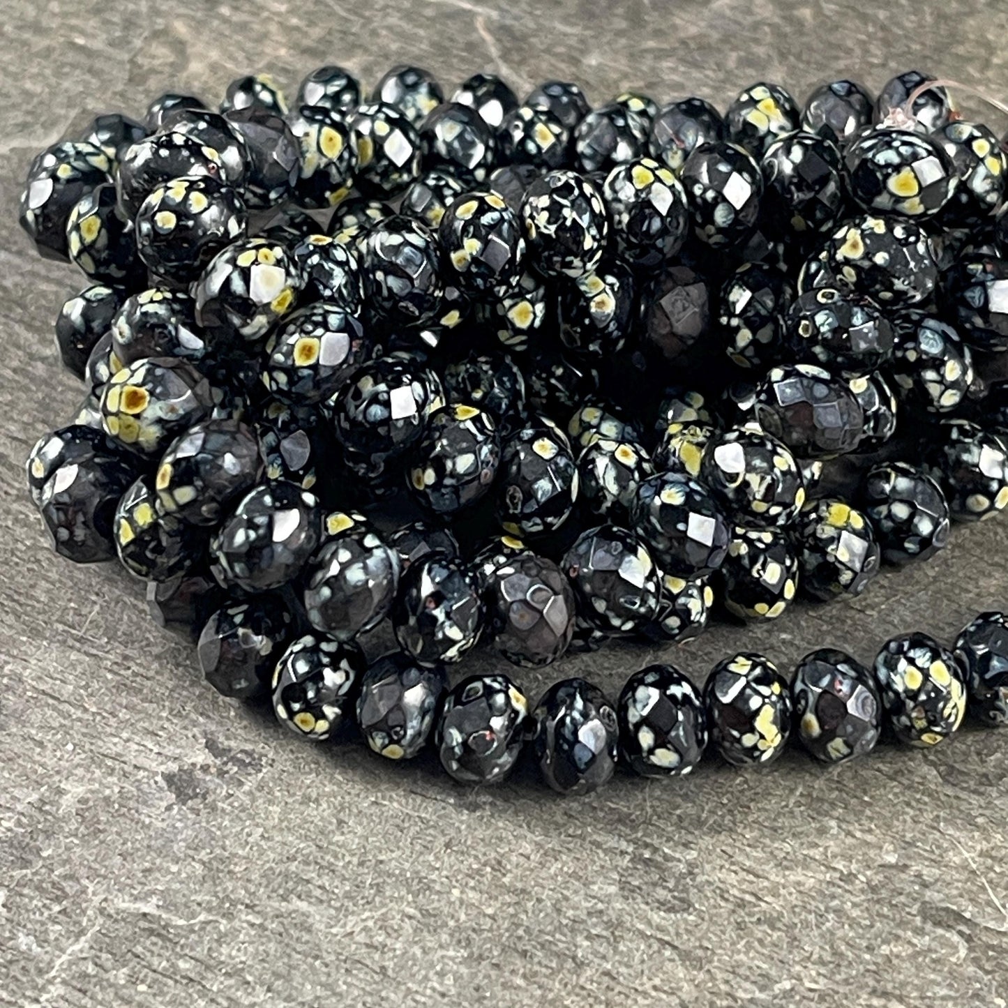 Czech Glass - 7x5mm Faceted Rondelle, Black Picasso (R7/N-1409) * Qty. 25