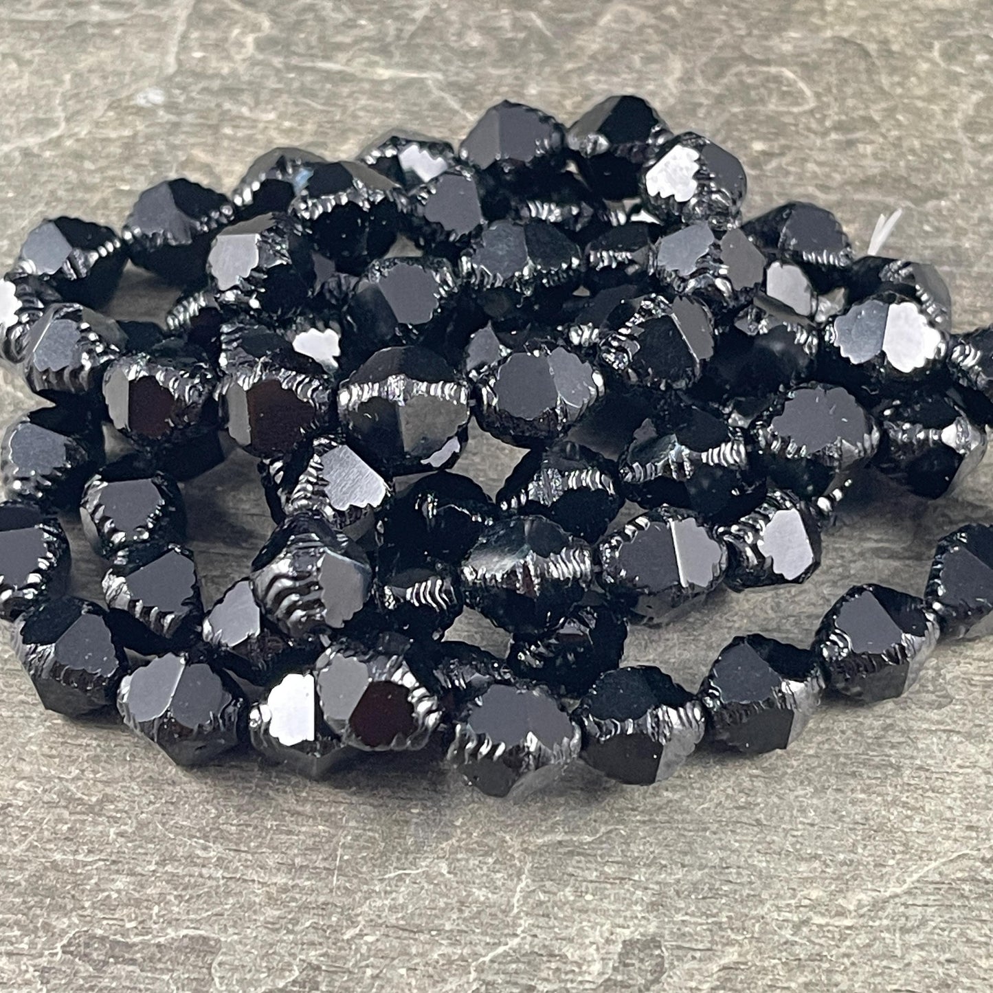 Czech Glass - 10x8mm Faceted Black Bicone Beads (BIF/N-0731B) * Qty. 15