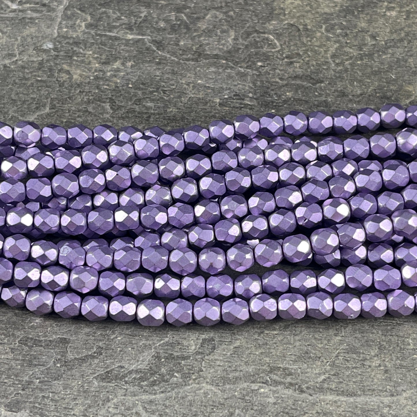 Czech Glass - 6mm Faceted Round Purple Satin Metallic Beads (FP6/SM-04B03) * Qty. 25