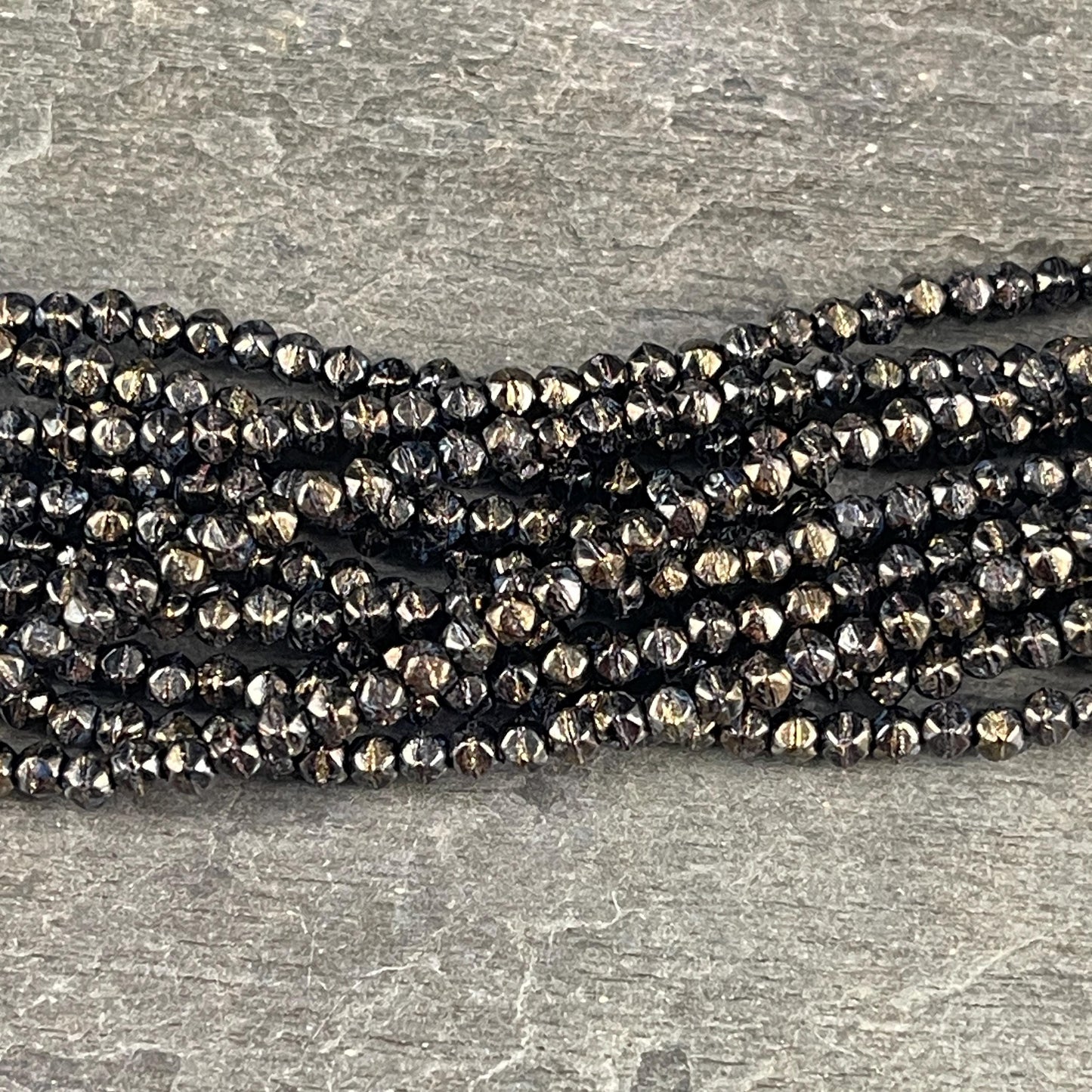Czech Beads - 3mm English Cut Faceted Cube, Black with Bronze Picasso (EC/SM-BT2398) * Qty. 50
