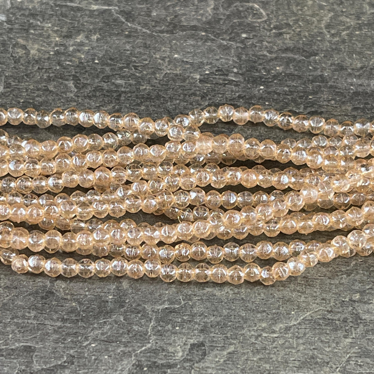 Czech Beads - 3mm English Cut Faceted Cube, Transparent Champagne Gold (EC/SM-14413) * Qty. 50