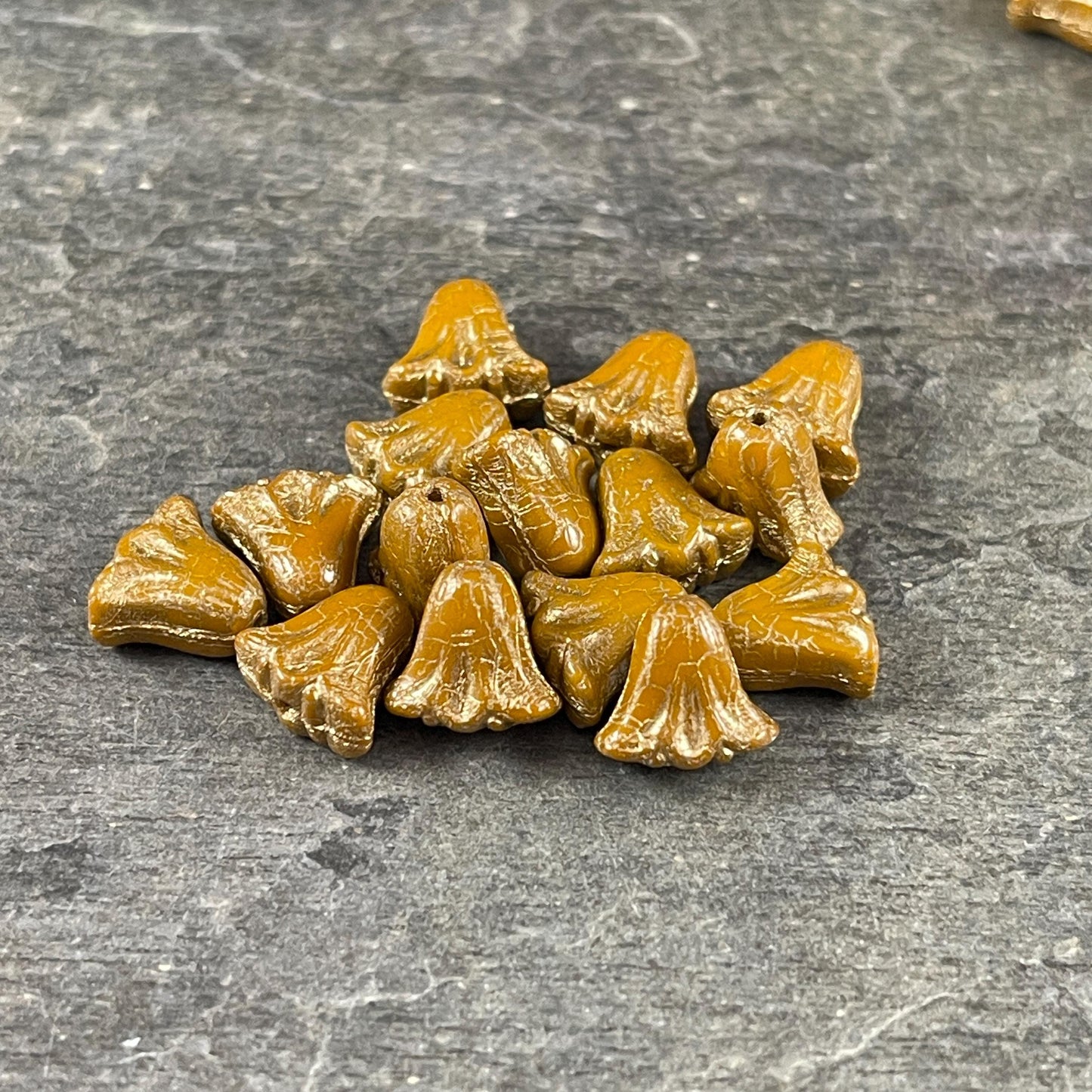 Czech Beads, 10mm Lily Flower, Dijon Mustard with Gold Wash (Lily/RJ-5495) * Qty. 15