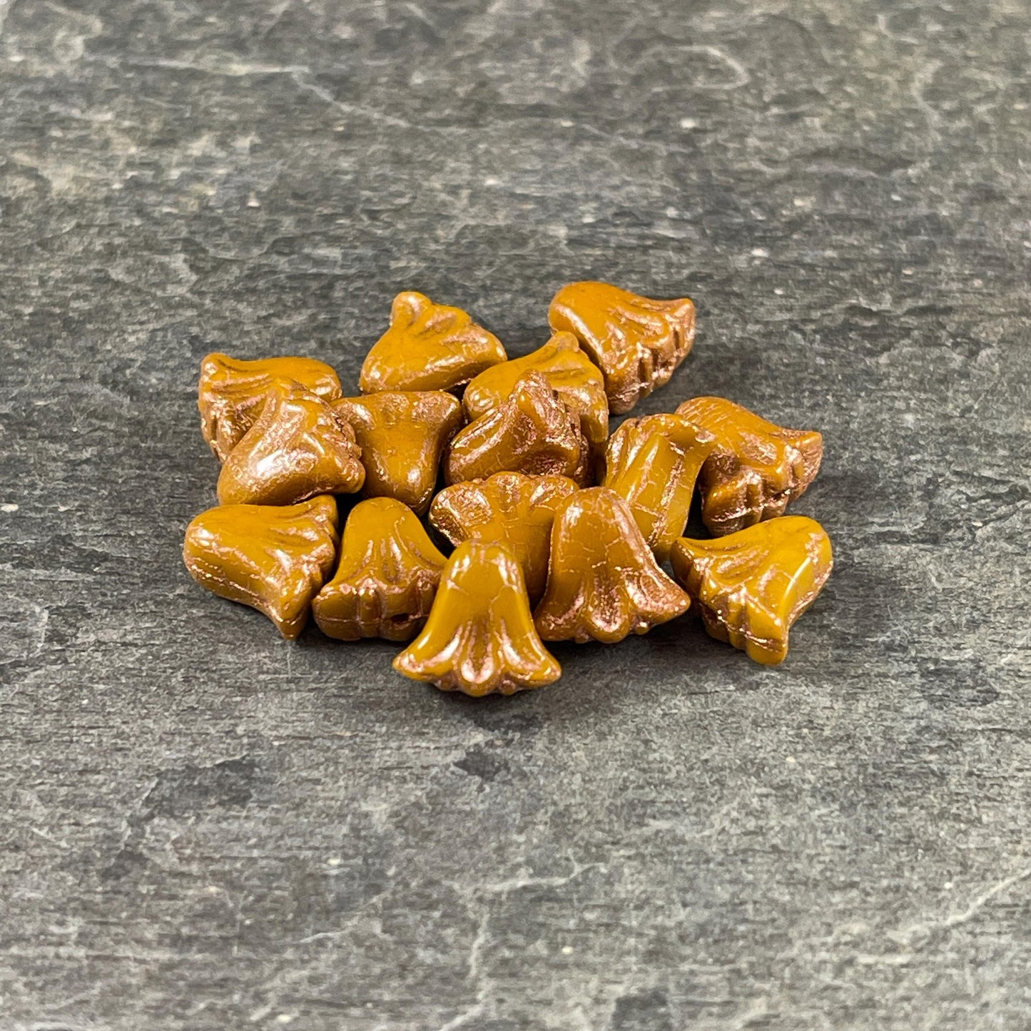 Czech Beads, 10mm Lily Flower, Dijon Mustard with Copper Wash (Lily/RJ-5497) * Qty. 15