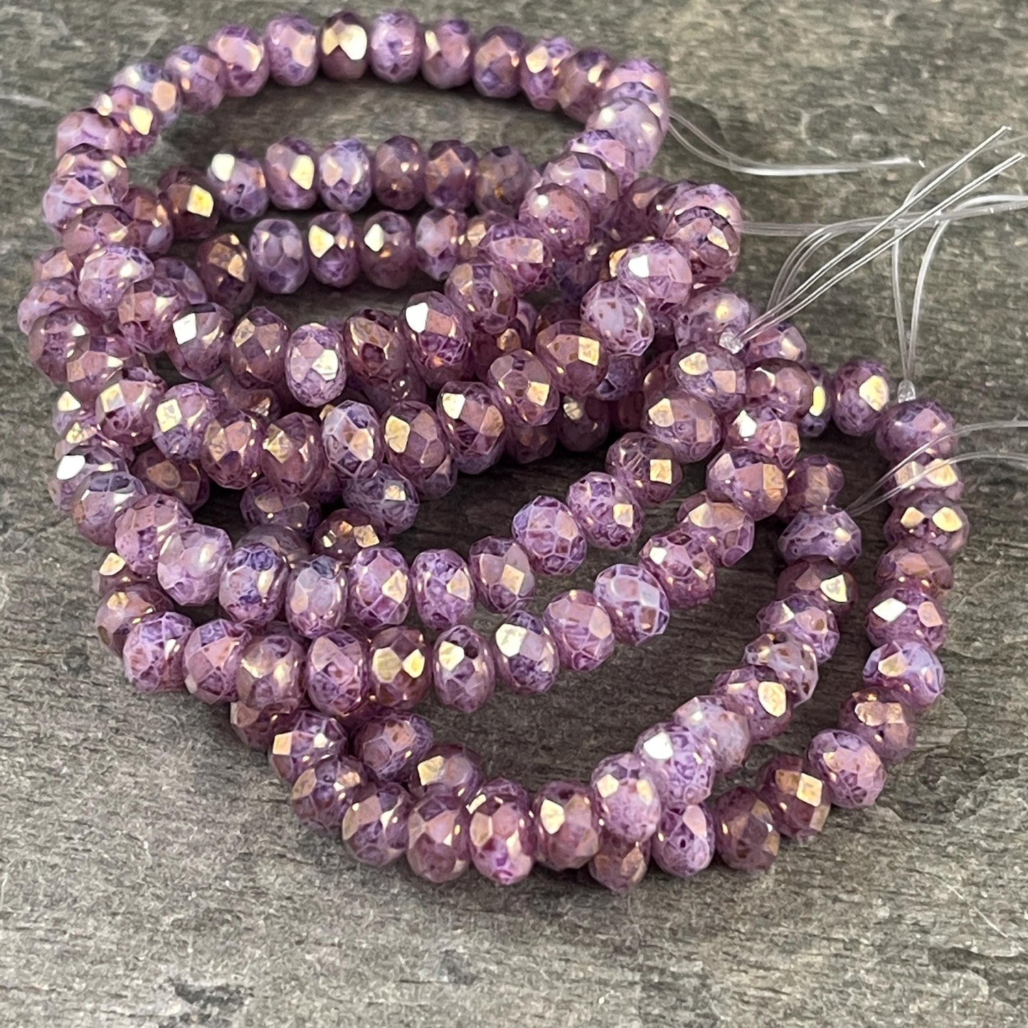 Czech Beads - 5x3mm Faceted Rondelle, Thistle Purple and Plum Picasso (R5/RJ-2841) * Qty. 30