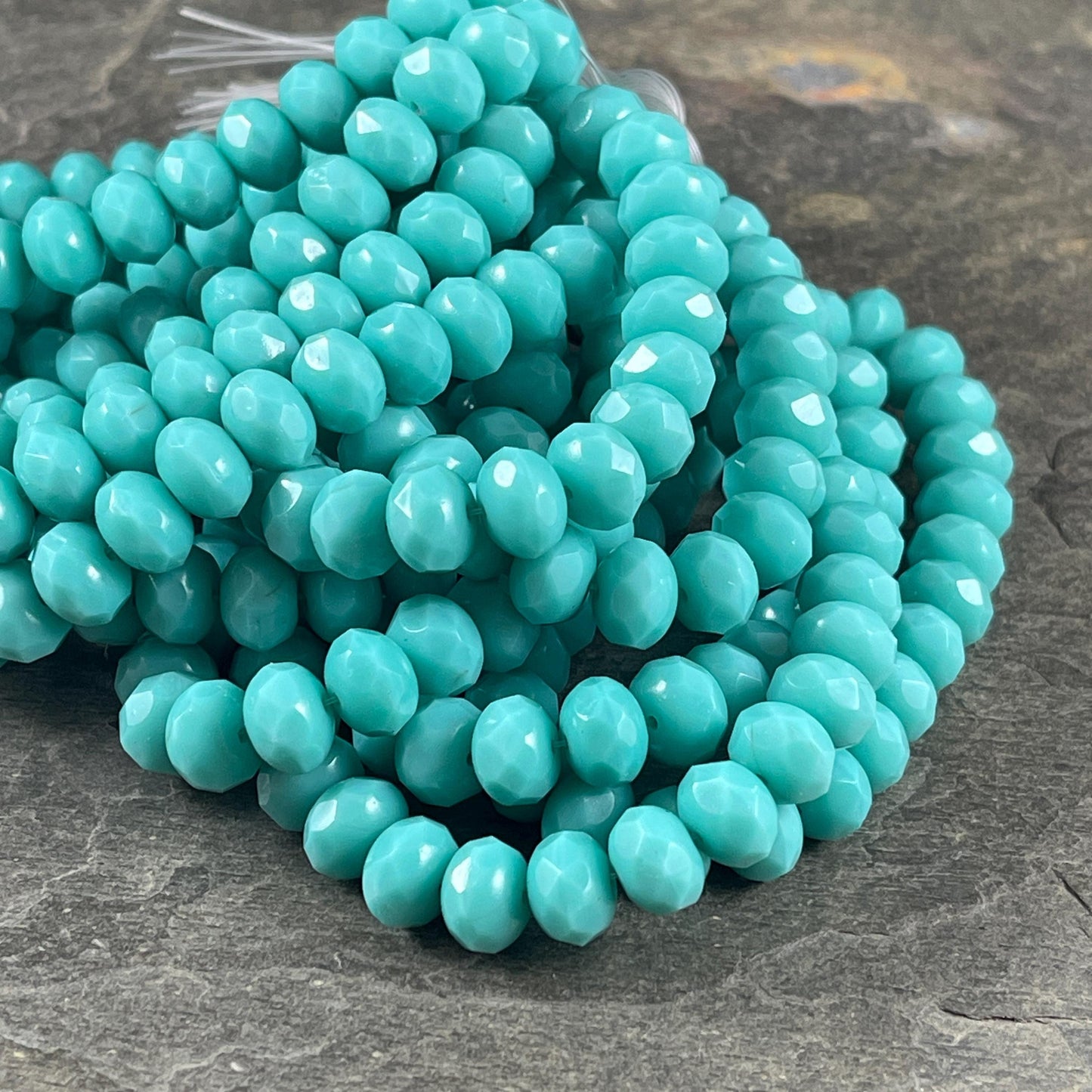Czech Beads - 8x6mm Faceted Rondelle, Turquoise Blue (R8/RJ-2213) * 25 Beads