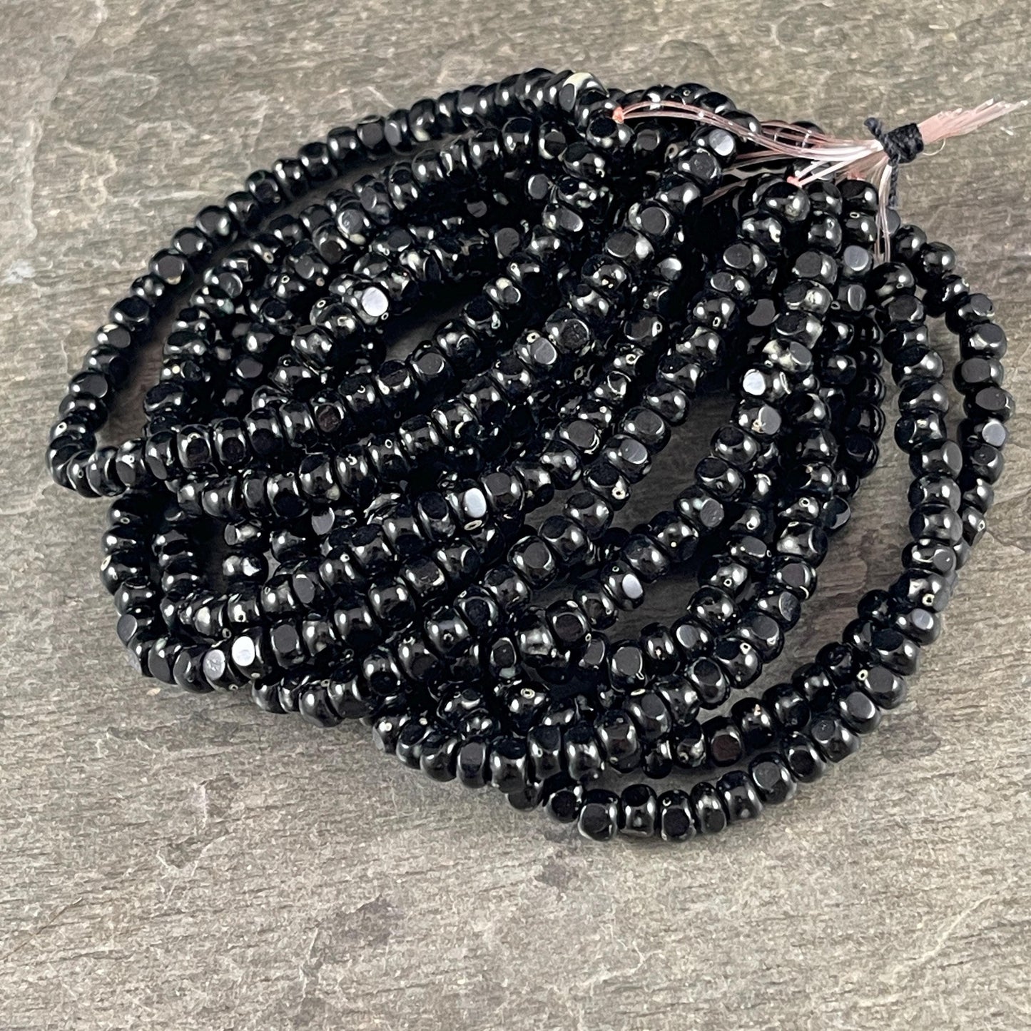 Czech Beads - 4x3mm Faceted Seed Beads, Black with Picasso Finish (TRICA/RJ-2880) * Qty. 50