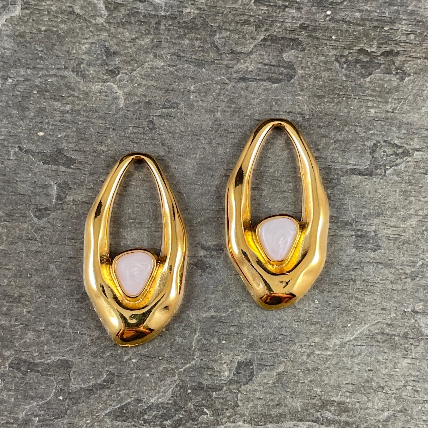 24k Gold Plated Oval Pendant with Pearl White Enamel Accent (PF/15301-13-0817) * Qty. 2