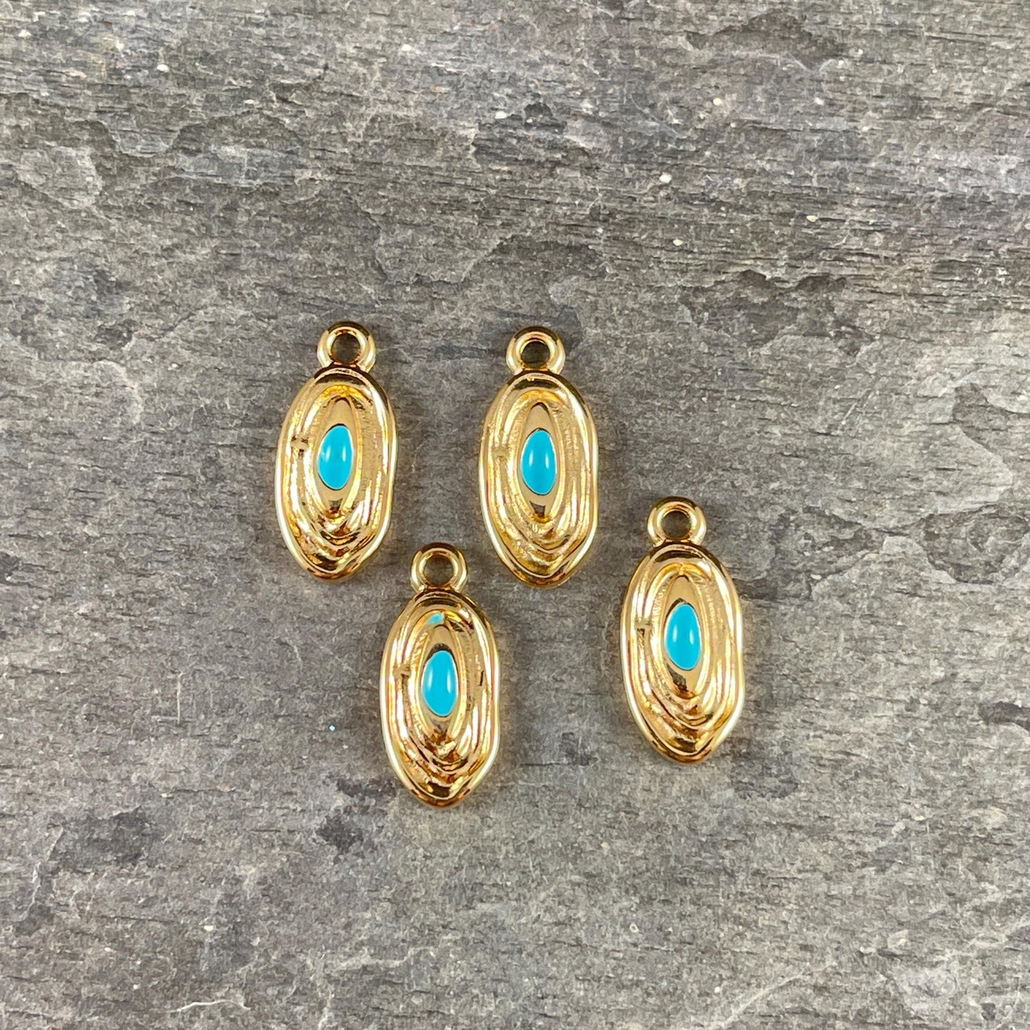 24k Gold Plated 18x8mm Oval Charm with Blue Enamel Center (PF/15313-13-0299) * Qty. 4