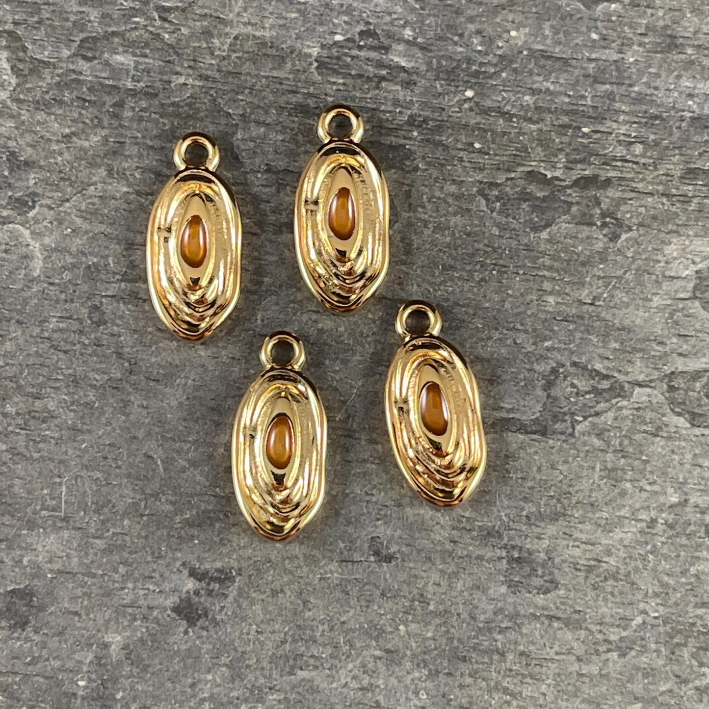 24k Gold Plated 18x8mm Oval Charm with Topaz Enamel Center (PF/15313-13-0563) * Qty. 4