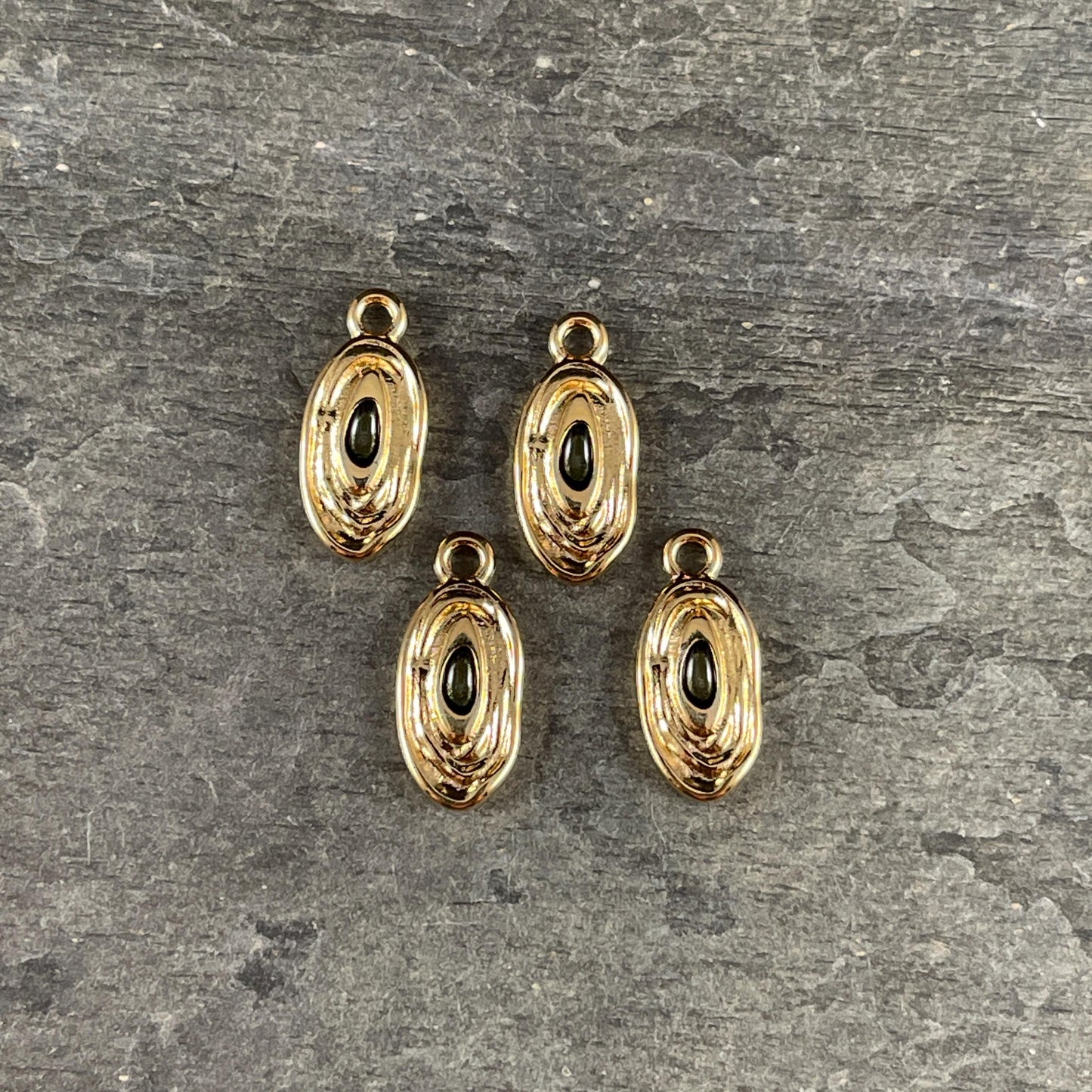 24k Gold Plated 18x8mm Oval Charm with Smokey Black Enamel Center (PF/15313-13-0565) * Qty. 4