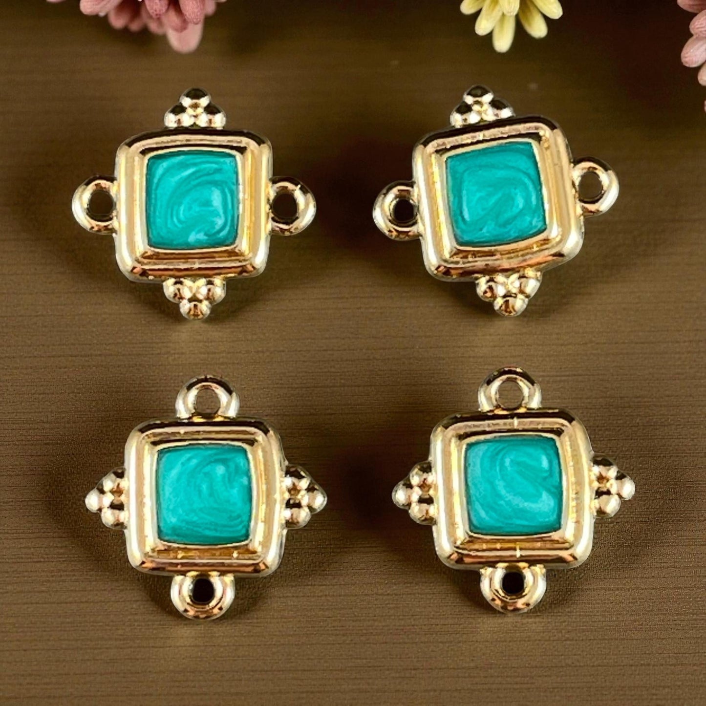 24k Gold Plated 15mm Square Link with Green Pearl Enamel Inlay (PF/14239-13-0815) * Qty. 6