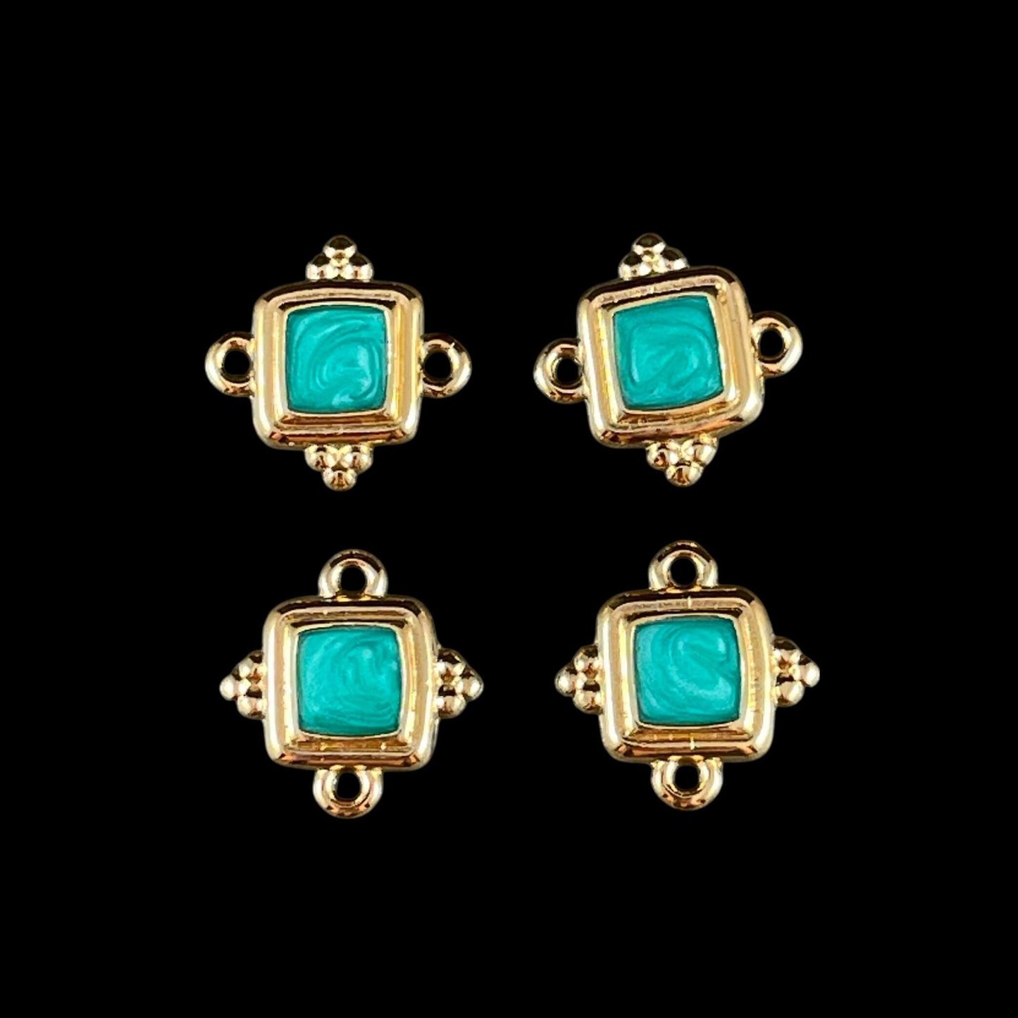 24k Gold Plated 15mm Square Link with Green Pearl Enamel Inlay (PF/14239-13-0815) * Qty. 6