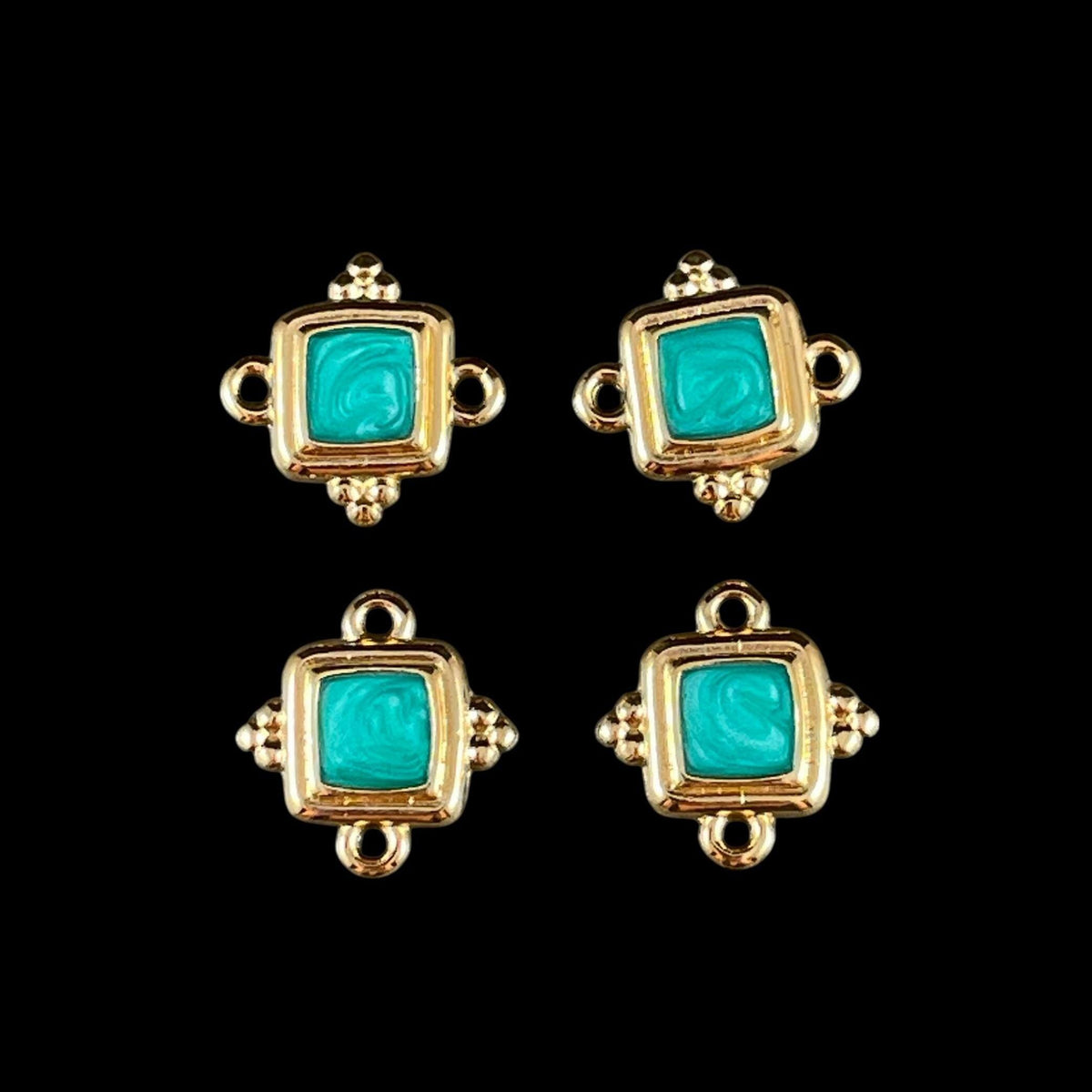 24k Gold Plated 15mm Square Link with Green Pearl Enamel Inlay (PF/14239-13-0815) * Qty. 6