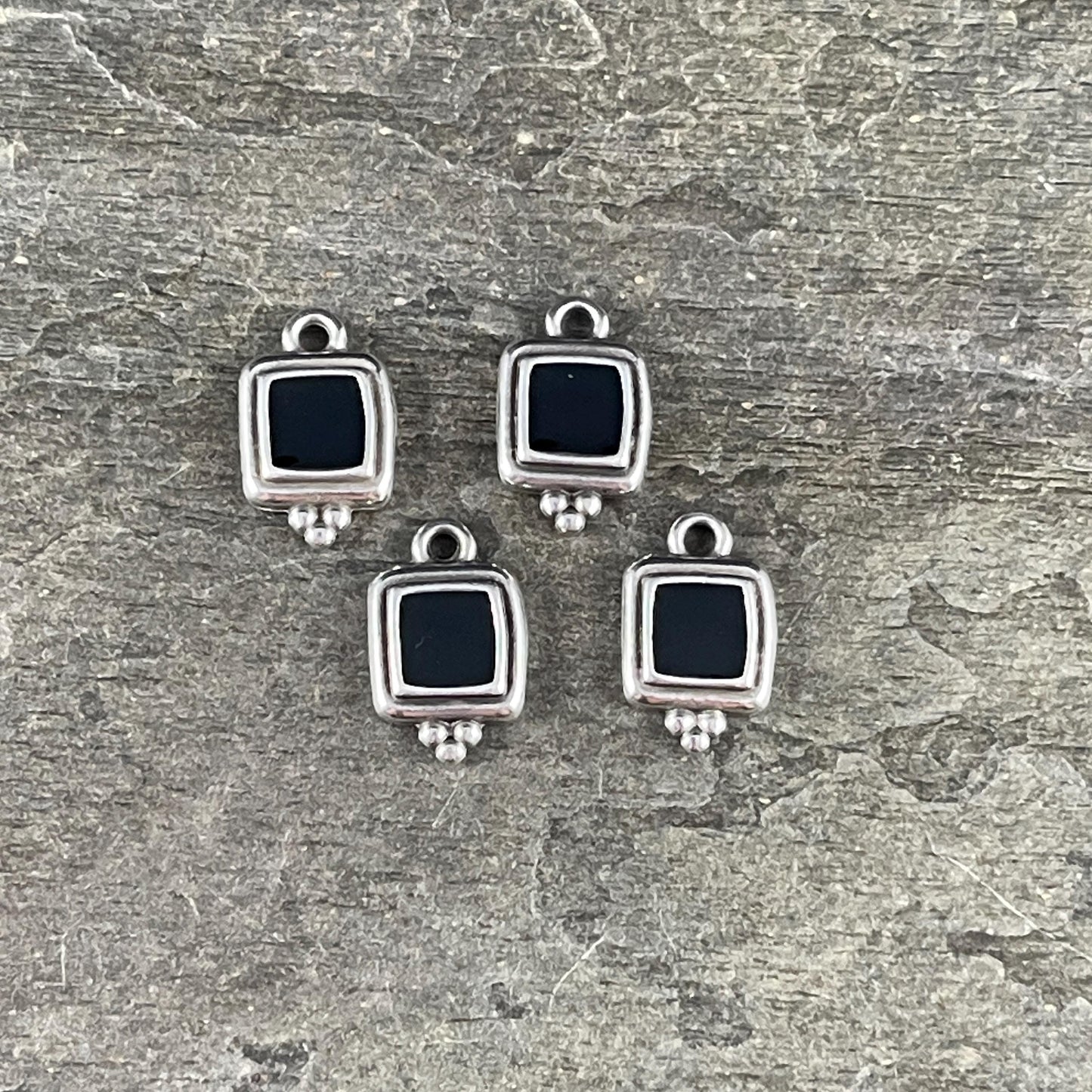 Antiqued Silver Plated 15mm Square Charm with Black Enamel Inlay (PF/14241-72-0222) * Qty. 6