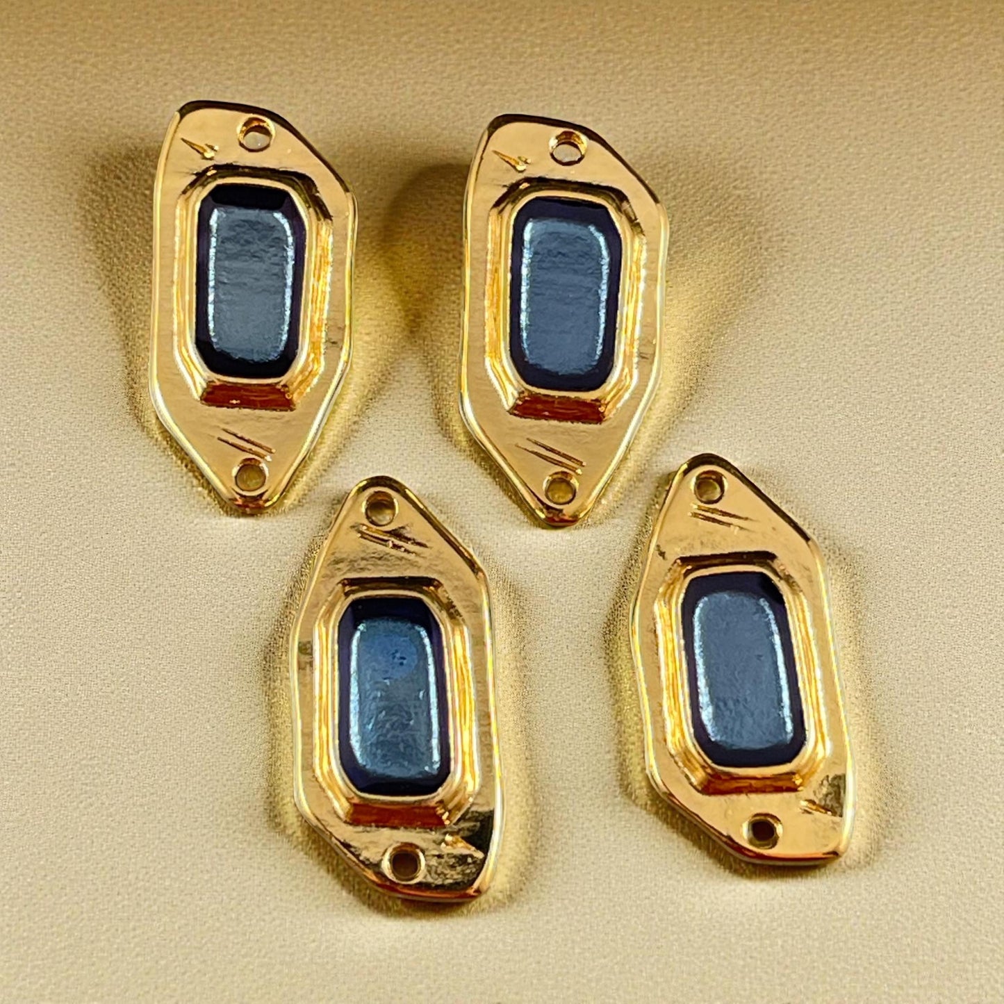 24k Gold Plated Link with Pacific Blue Enamel Inlay (PF/15296-13-0538) * Qty. 2