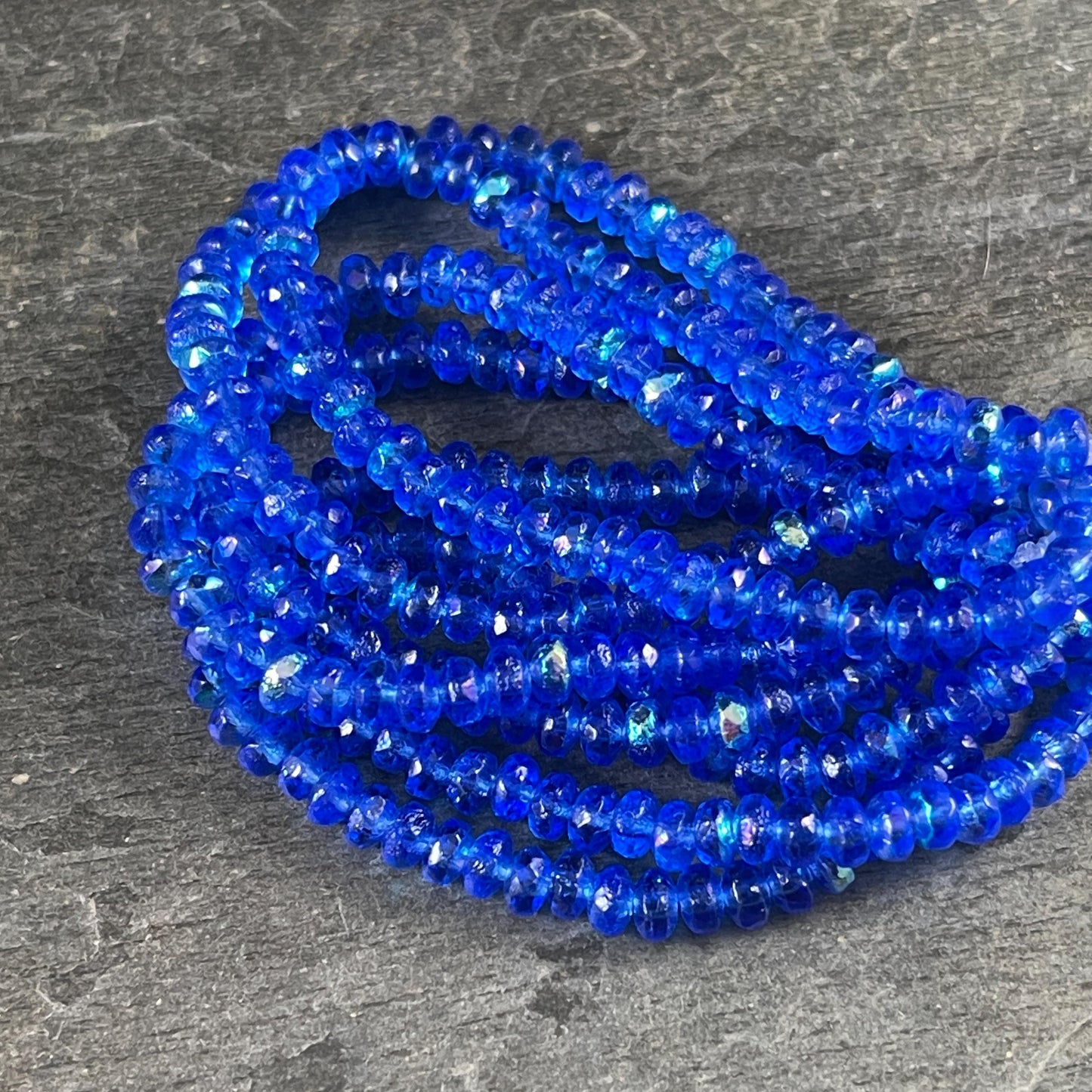 Czech Glass Beads - Dark Sapphire Blue Faceted Rondelles, 4x2.5mm with Etched and AB Finish (RON3/N-0459B) * Qty. 50