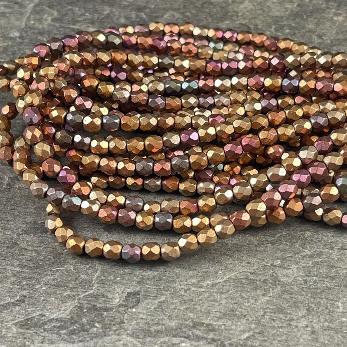 Czech Glass Beads - 4mm Faceted Round, Metallic Mix, Gold, Green, Copper (FP4/N-107) * Qty. 50