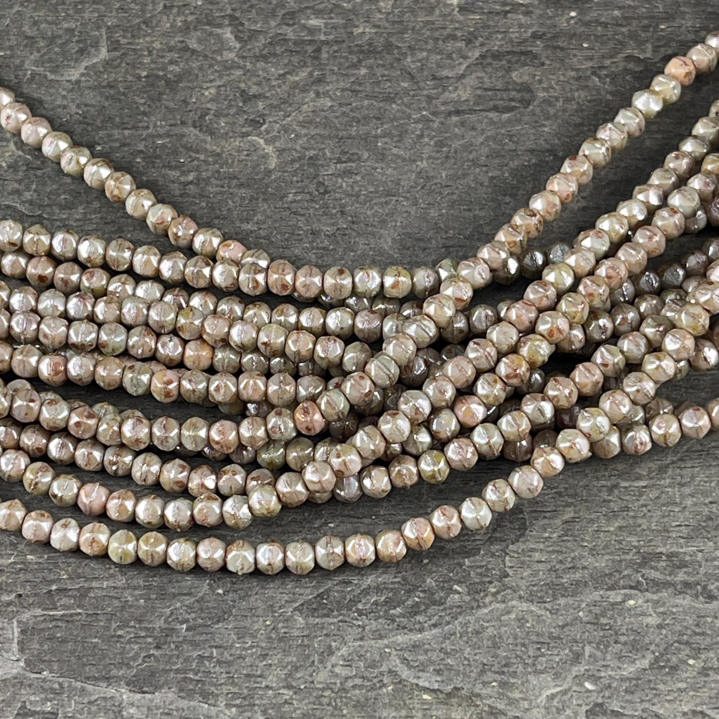 Czech Beads - 3mm English Cut Sage Green Faceted Cube, Picasso Beads (EC/SM-P65455) * Qty. 50