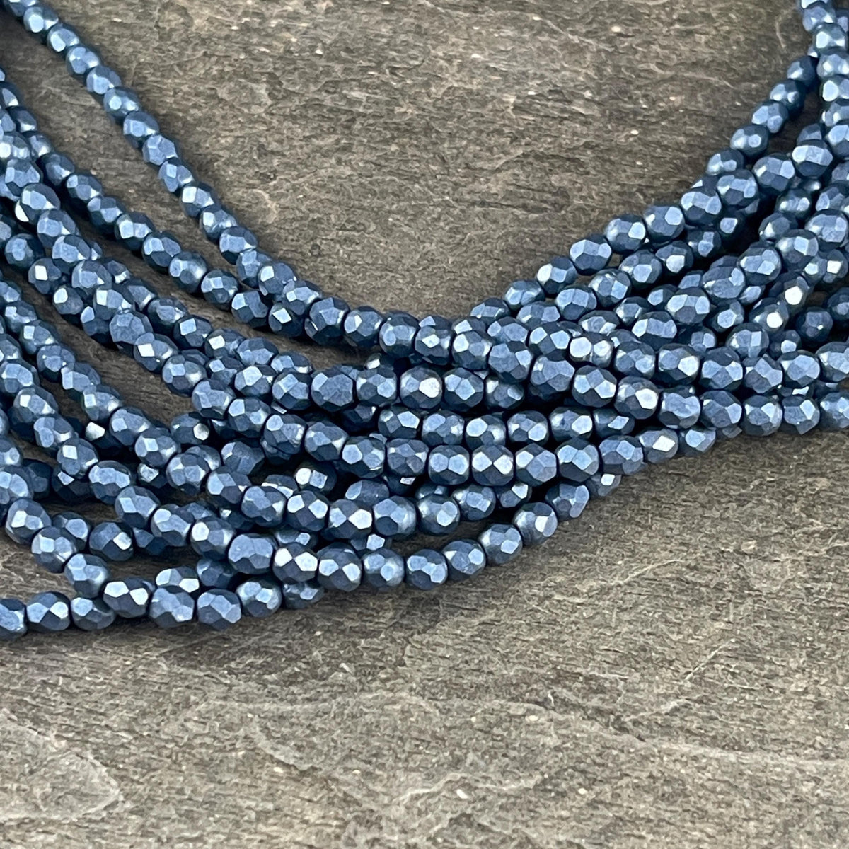 Czech Beads - 4mm Faceted Round Beads, ColorTrends Saturated Metallic Bluestone (FP4/SM-07B02) * Qty. 50