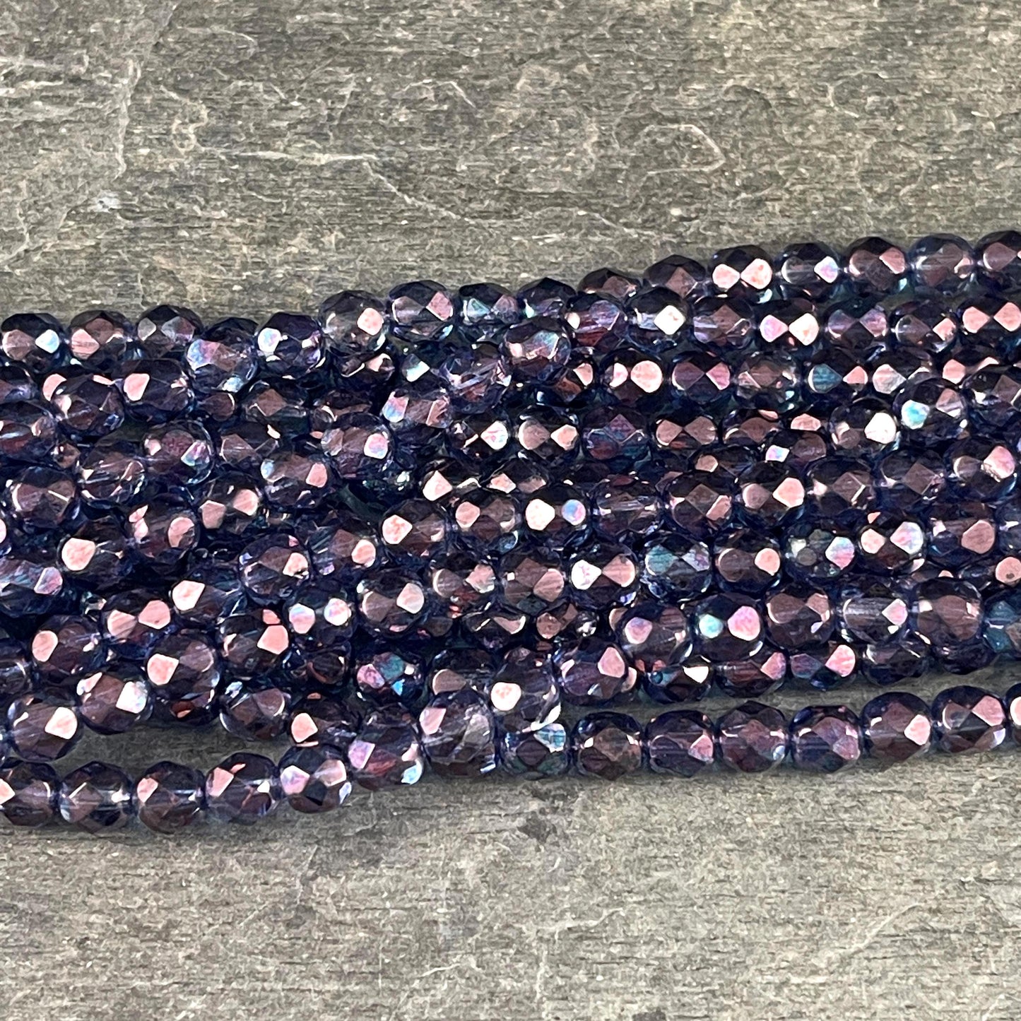 Czech Beads - 6mm Faceted Round, Indigo with Purple Luster Finish (FP6/SM-04415) * Qty. 25
