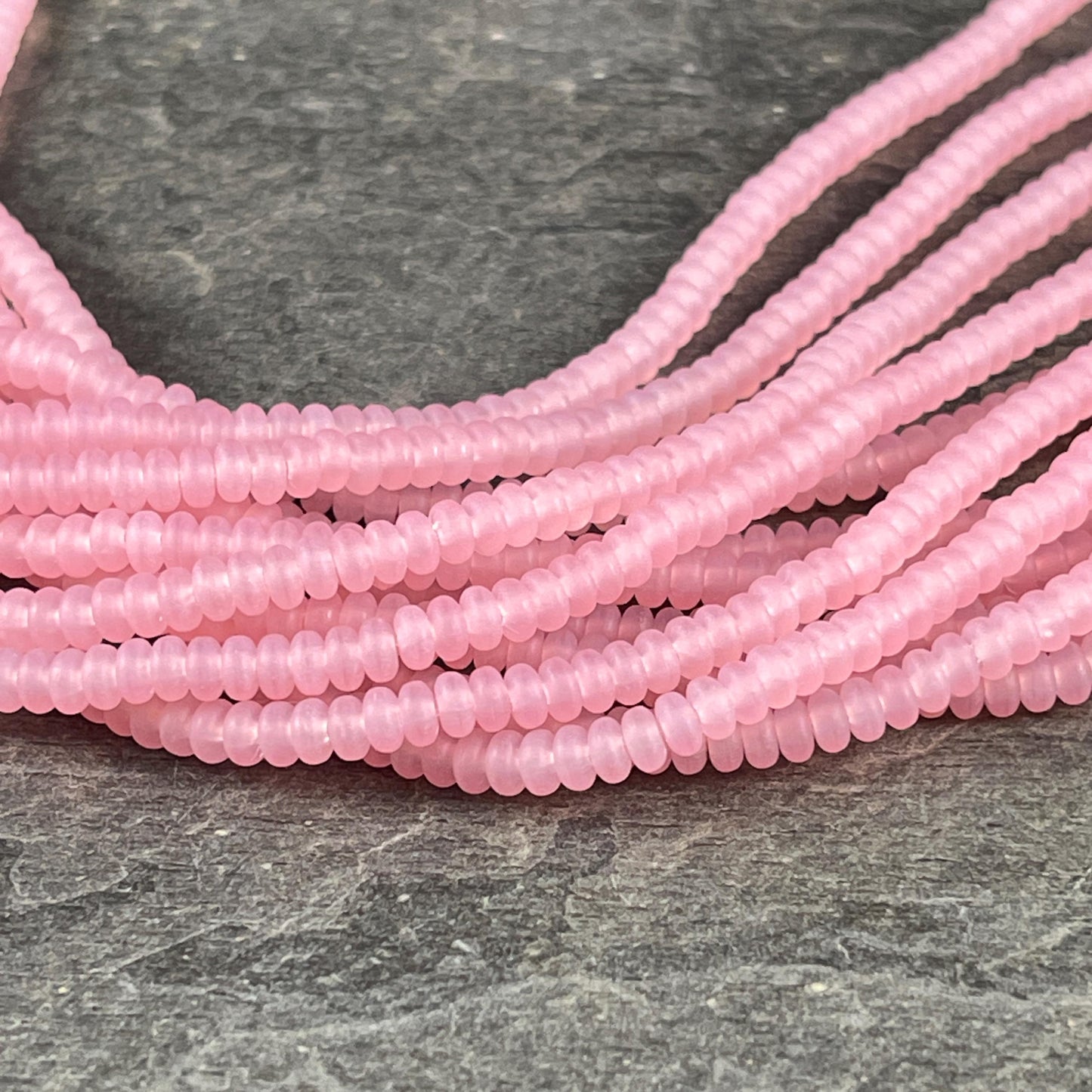 Czech Beads - 3x2mm Heishi Rondelle, Matte Milky Pink Glass (RD3/SM-M71010) * Qty. 100