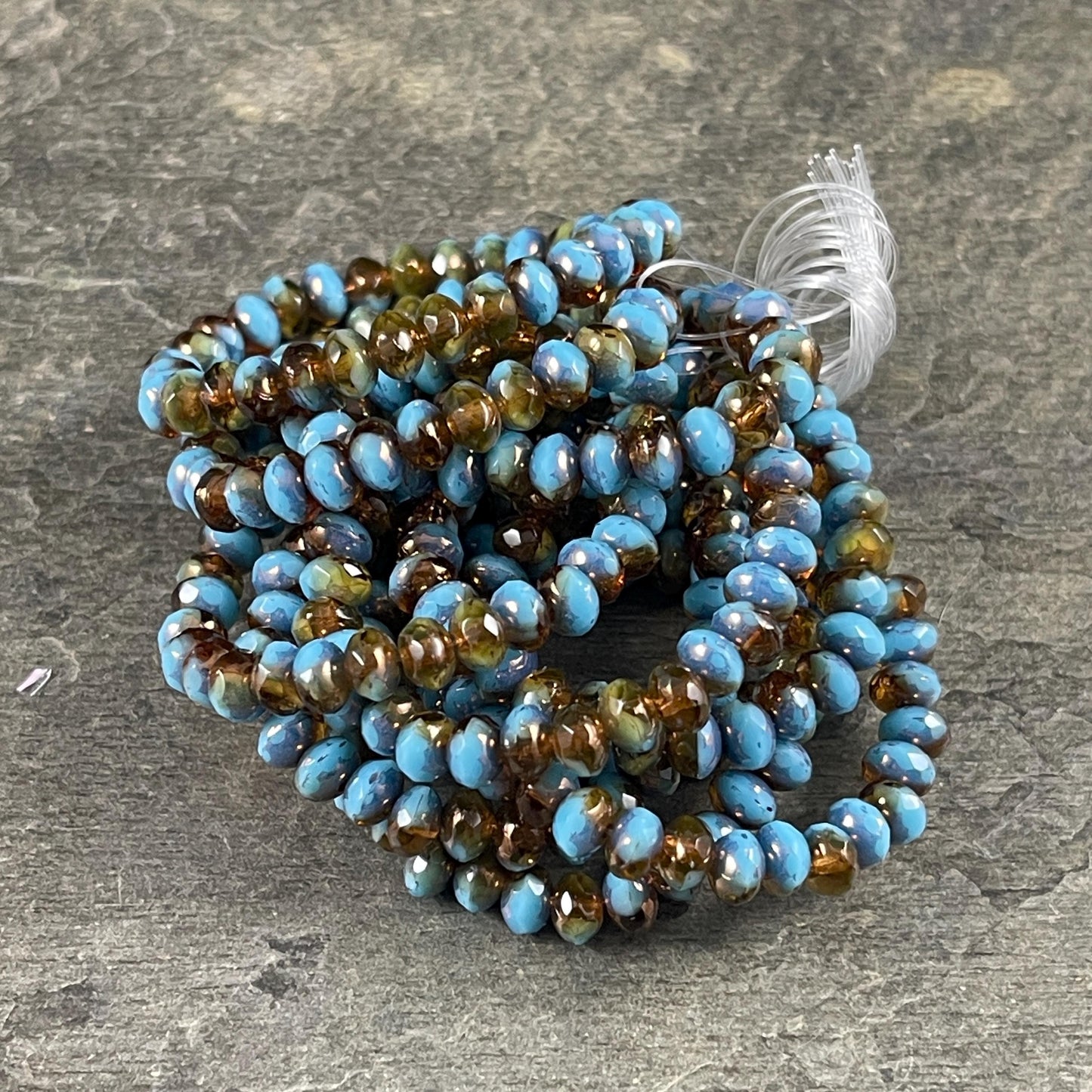 Czech Beads - 5x3mm Faceted Rondelles, Transparent Brown and Sky Blue (R5/N-0106) * Qty. 30