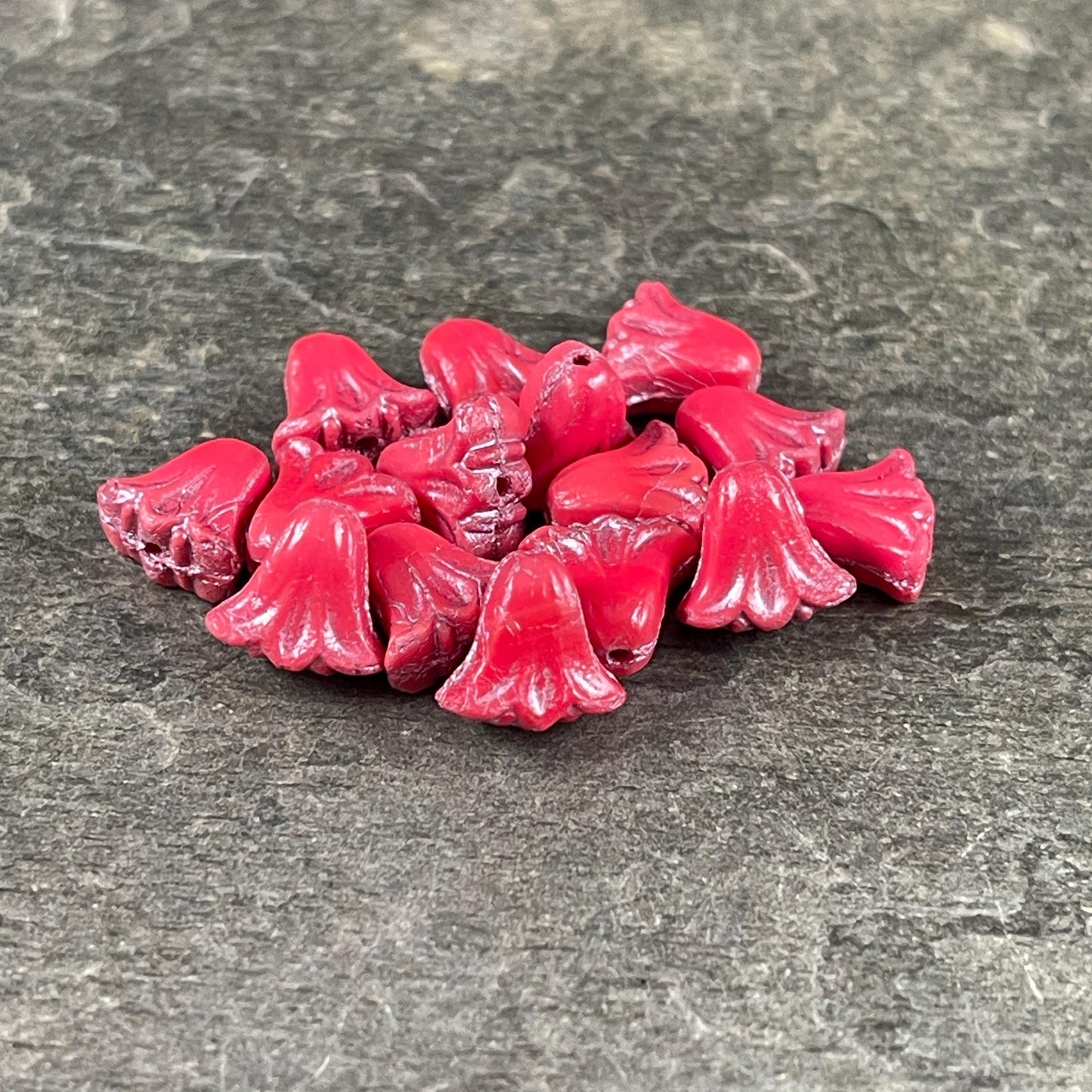 Czech Beads, 10mm Lily Flower, Coral Red with Pink Wash (Lily/RJ-5500) * Qty. 15