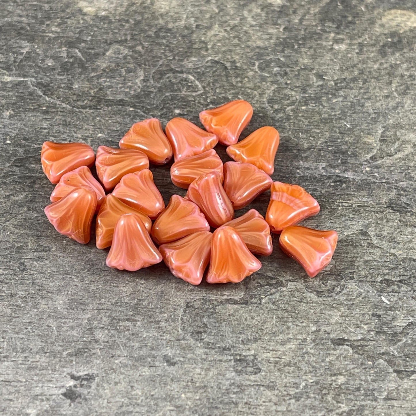Czech Glass Beads - 10mm Lily Flower, Peach Silk (FLL/RJ-1252) * 20 Beads