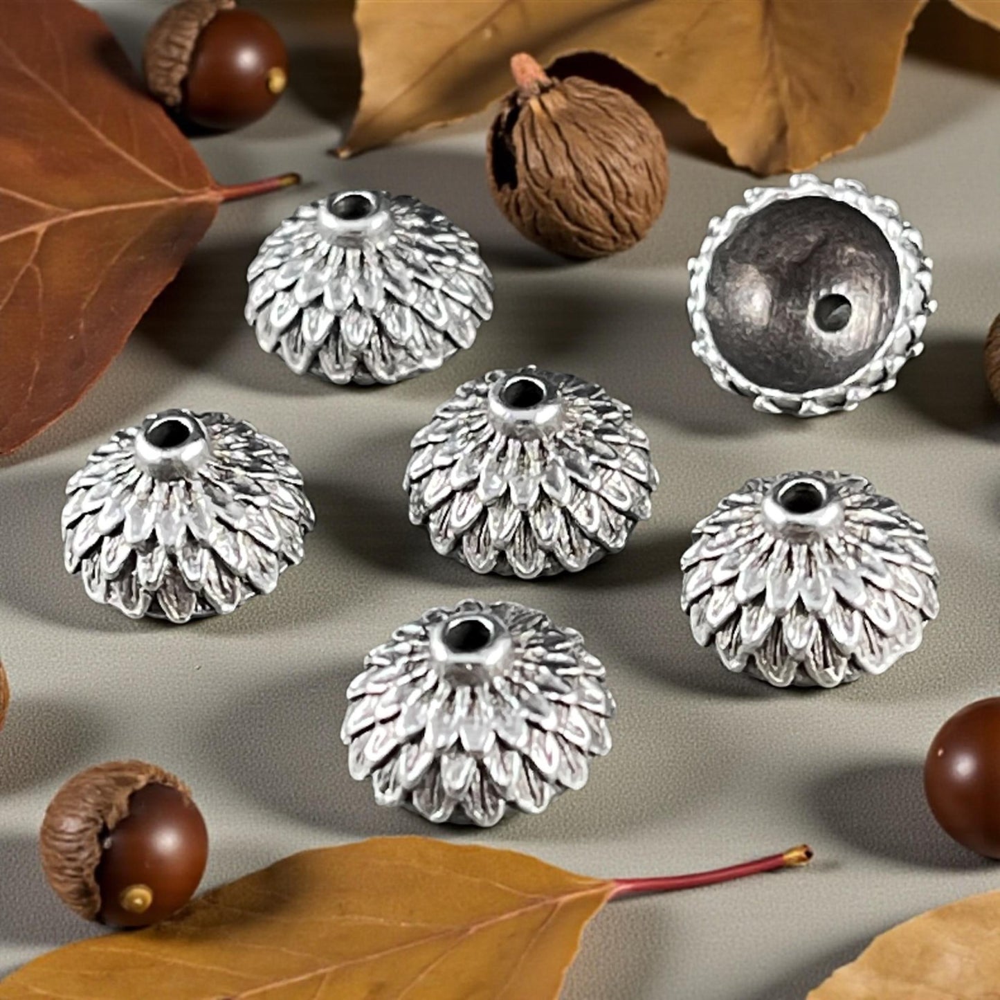 TierraCast Antiqued Silver 8mm Acorn Bead Caps, Woodland Collection (PF/930-77) * Qty. 6