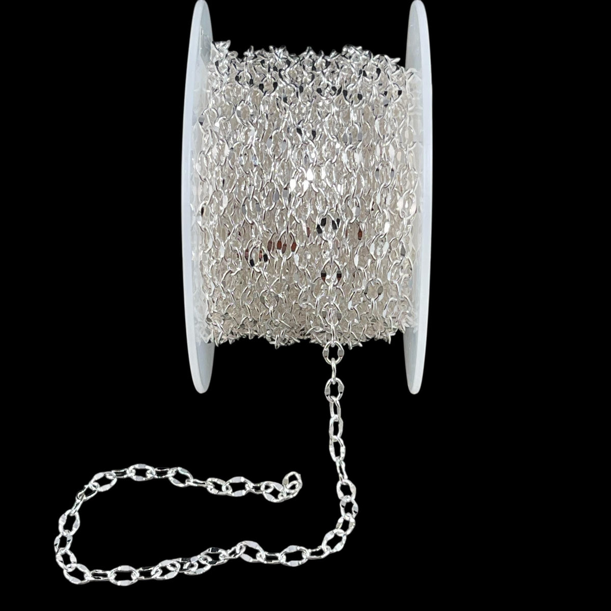 Chain by the Foot - 4mm x 2.5mm Diamond Cut Cable Chain - Silver Plated Brass (CH-1010S) * 18" Length