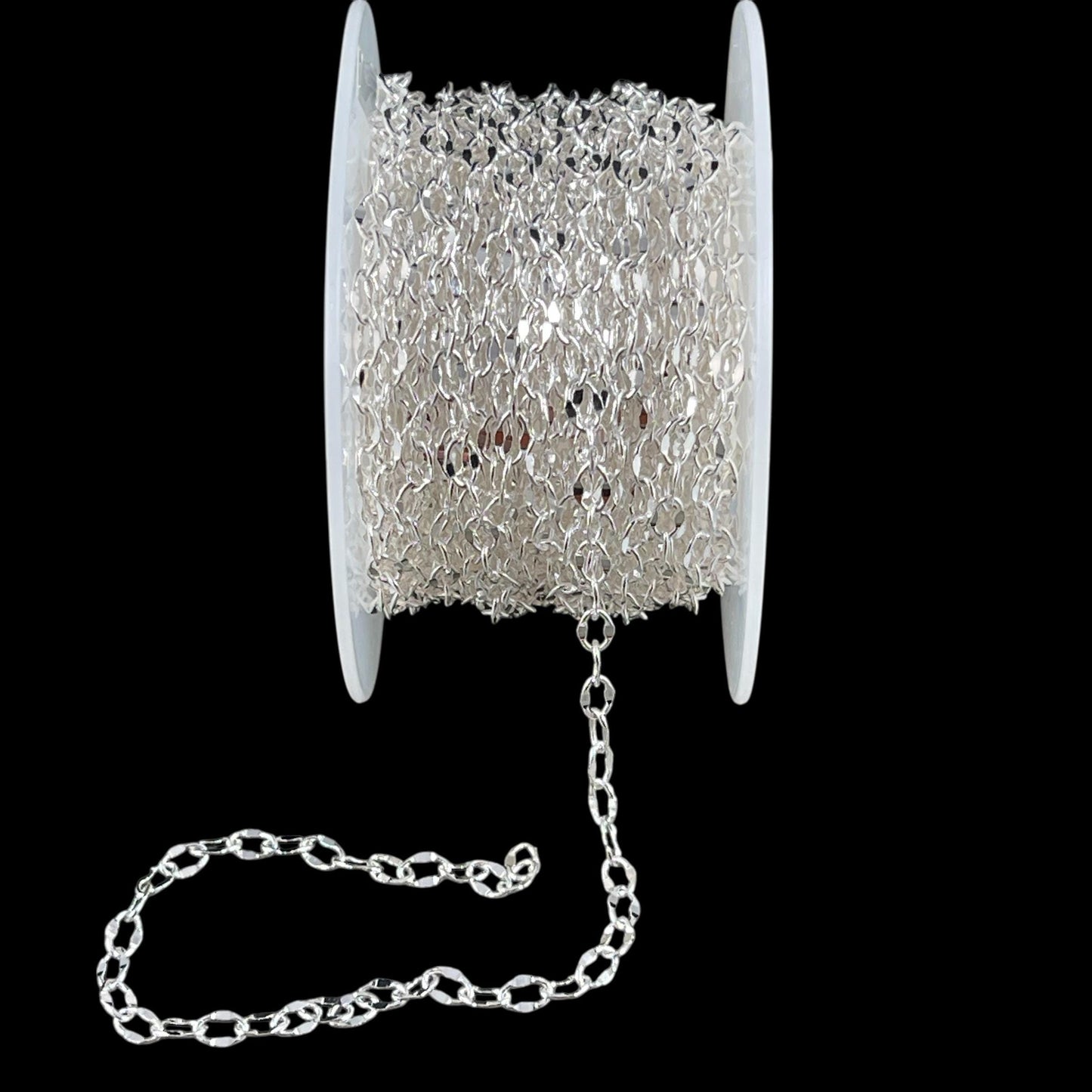 Chain by the Foot - 4mm x 2.5mm Diamond Cut Cable Chain - Silver Plated Brass (CH-1010S) * 18" Length