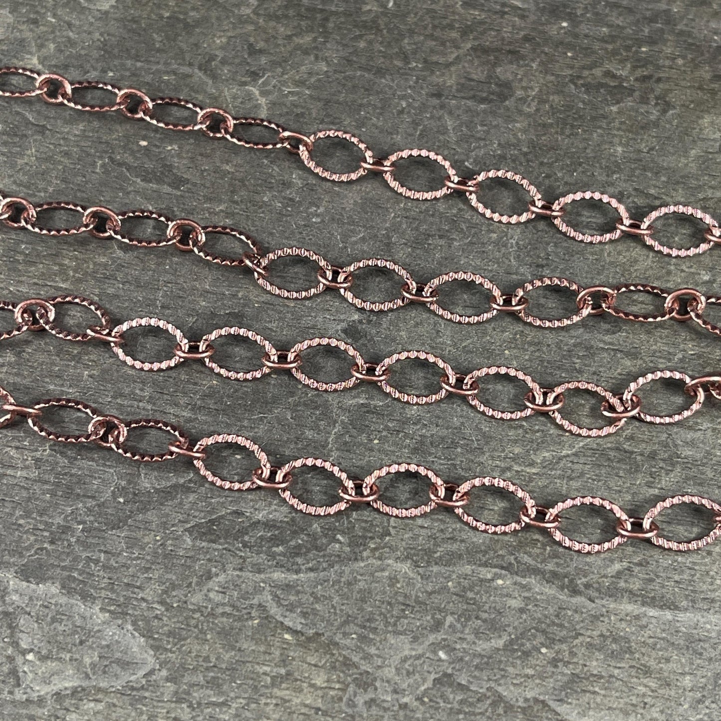 Chain by the Foot - Textured 9x6mm Oval Cable Chain - Antiqued Copper Plated Brass (CH-28AC) * 18" Length