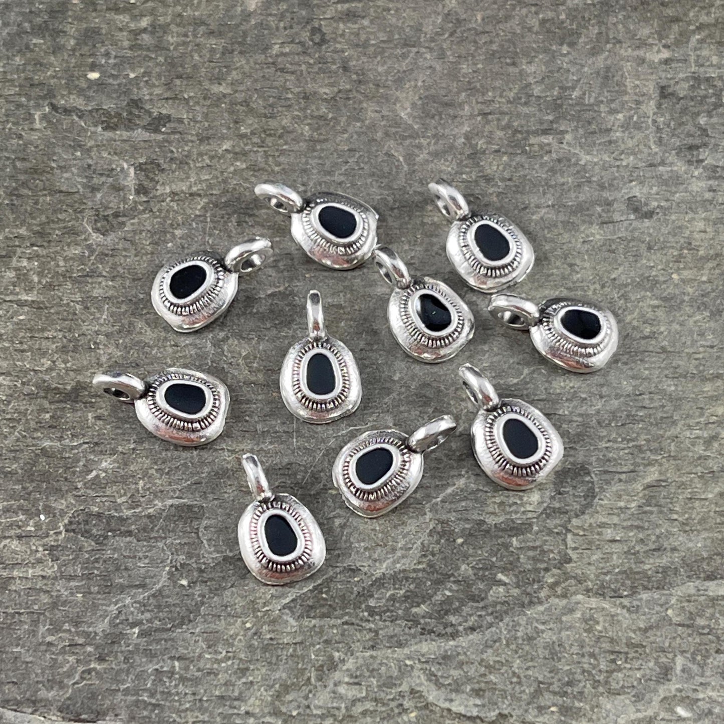 Round Mini Silver Charm with Black Enamel Inlay (PF/13884-72-0222) * Qty. 12