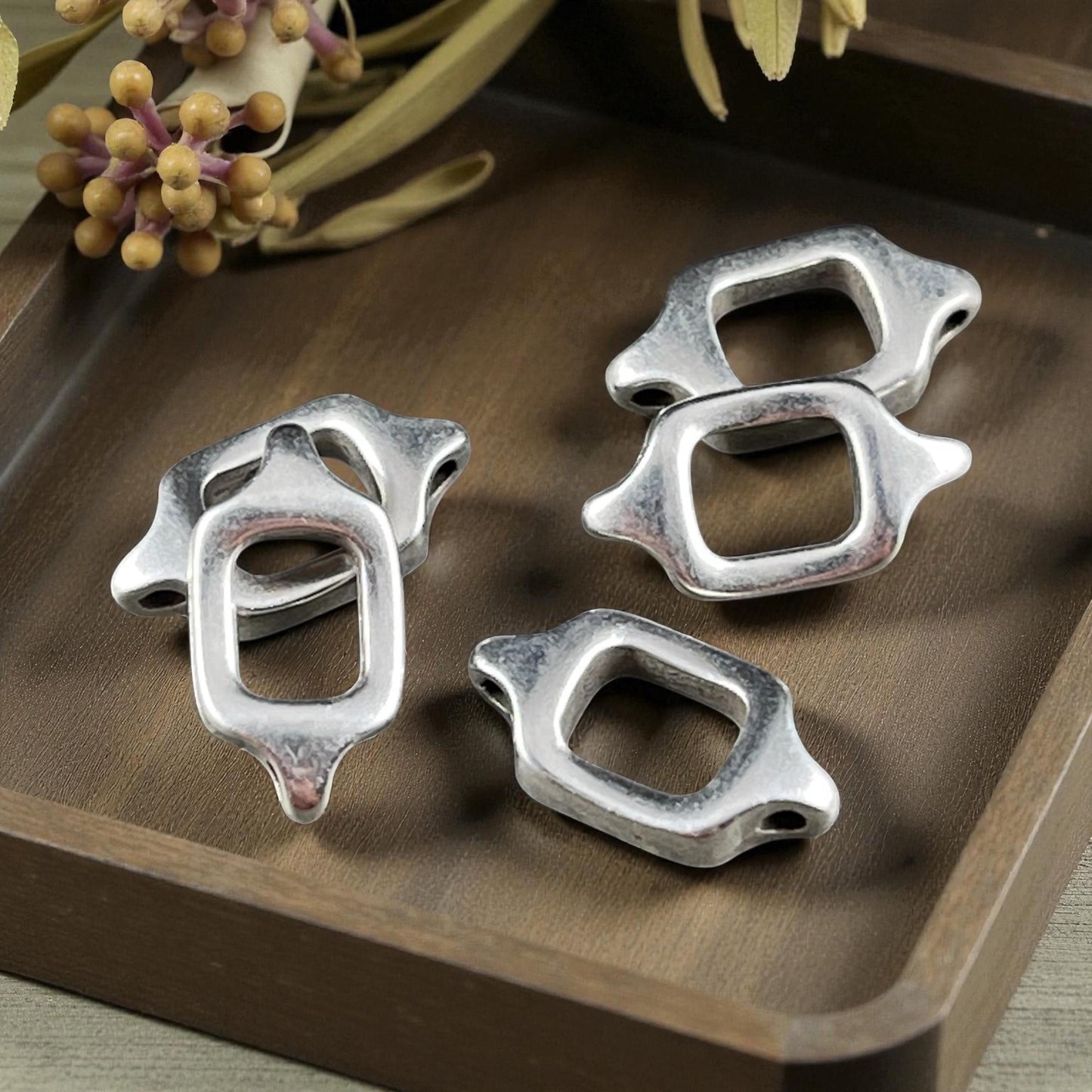 Square Link with Loops, Antiqued Silver Plated, Nickle Free (PF/13491-12) * Qty. 6