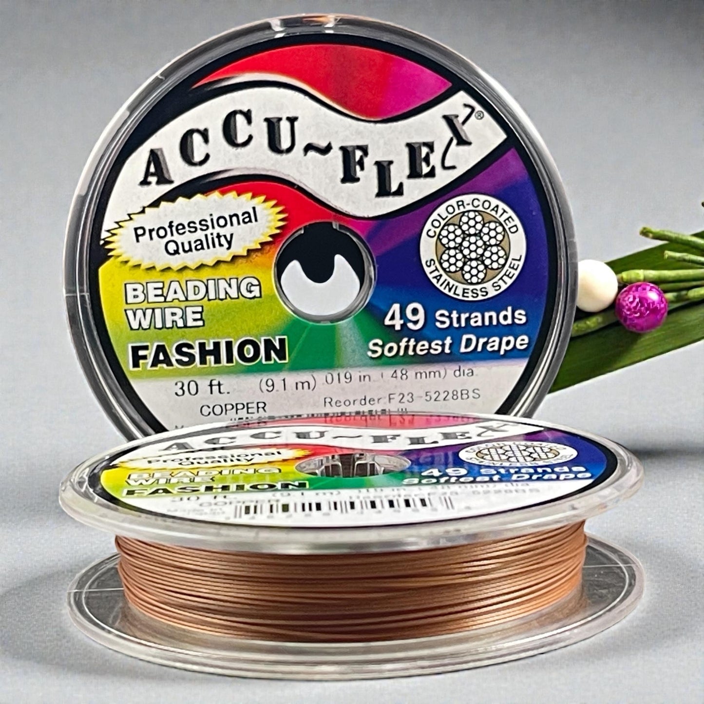 Accu-Flex Beading Wire, Copper, 49 Strand, .019in/.48mm diameter (5228) * 30 ft. spool