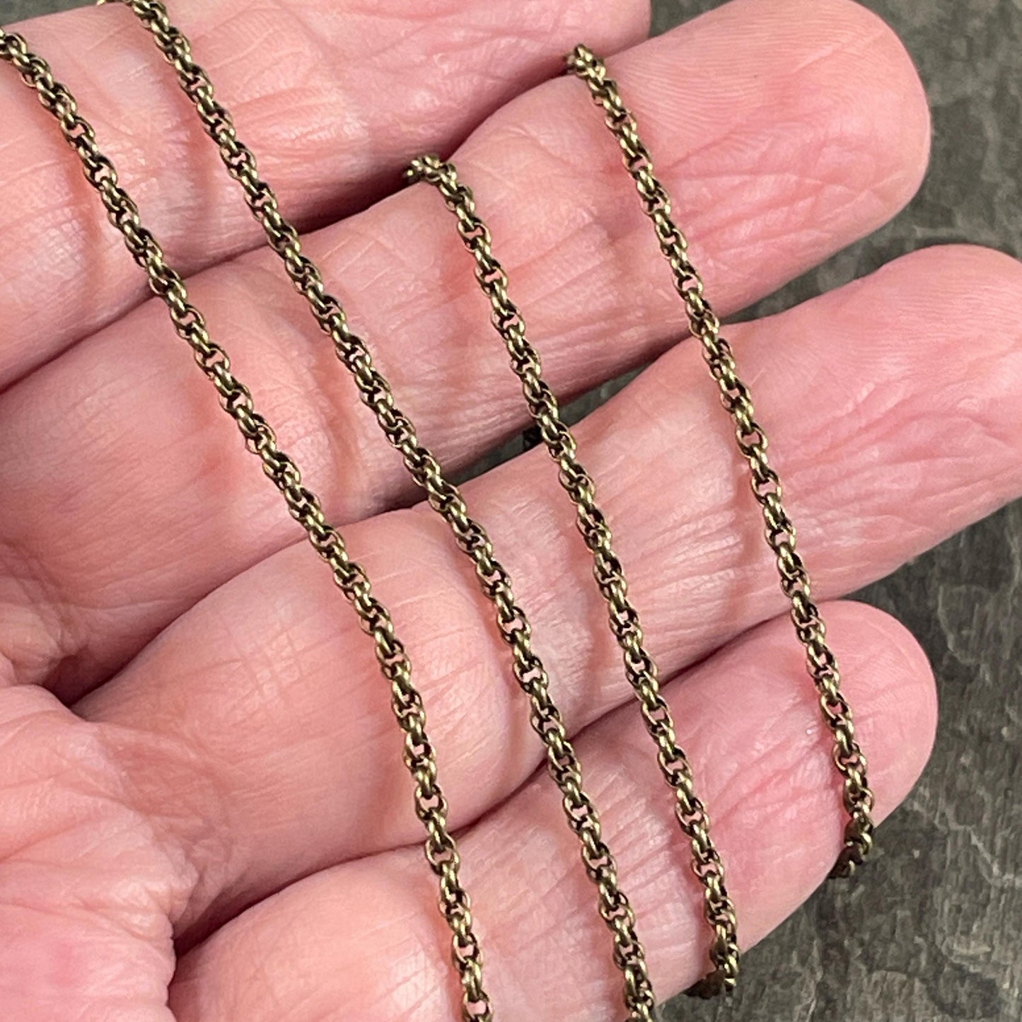 Chain by the Foot - 1.6mm Spiral Rolo, Small Chain - Antiqued Brass (CH-865AB) * 18" Length