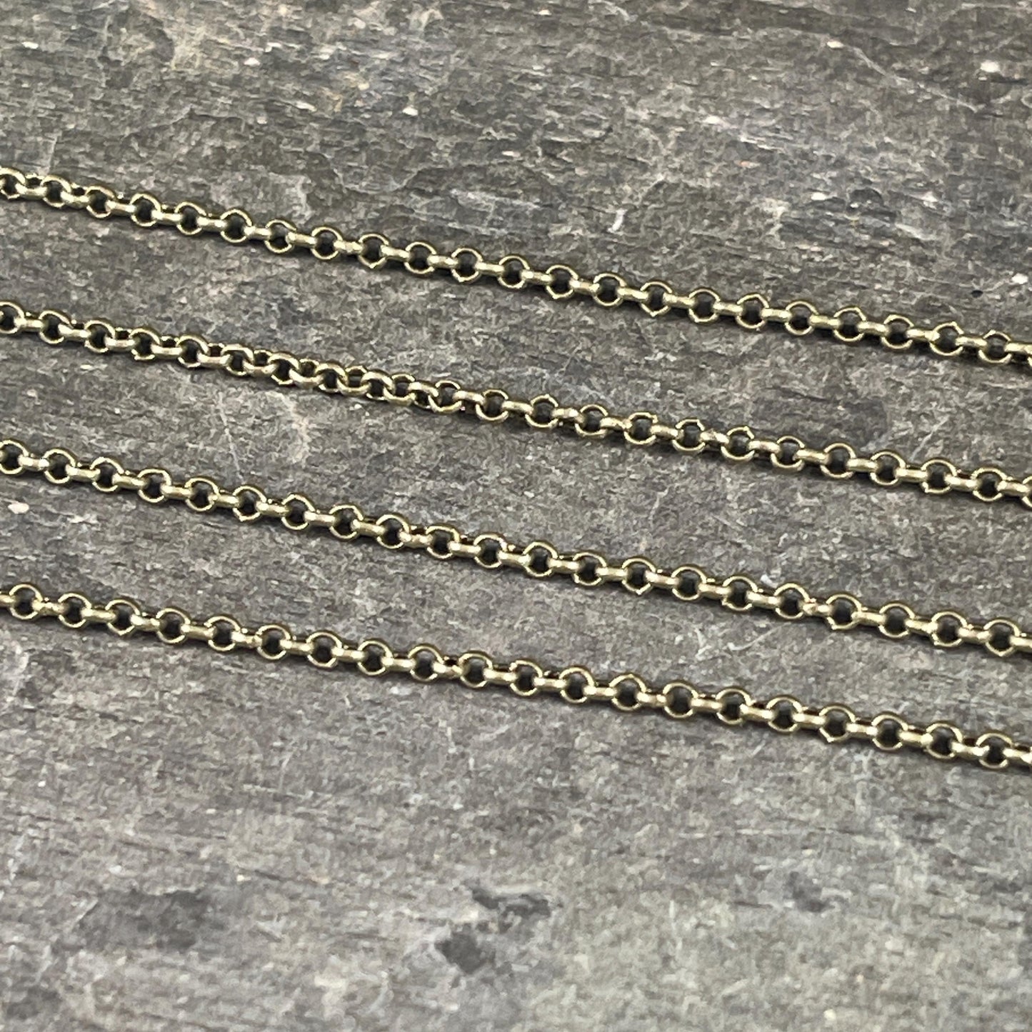 Chain by the Foot - 2mm Rolo, Small Belcher Chain - Antiqued Brass (CH-30AB) * 18" Length