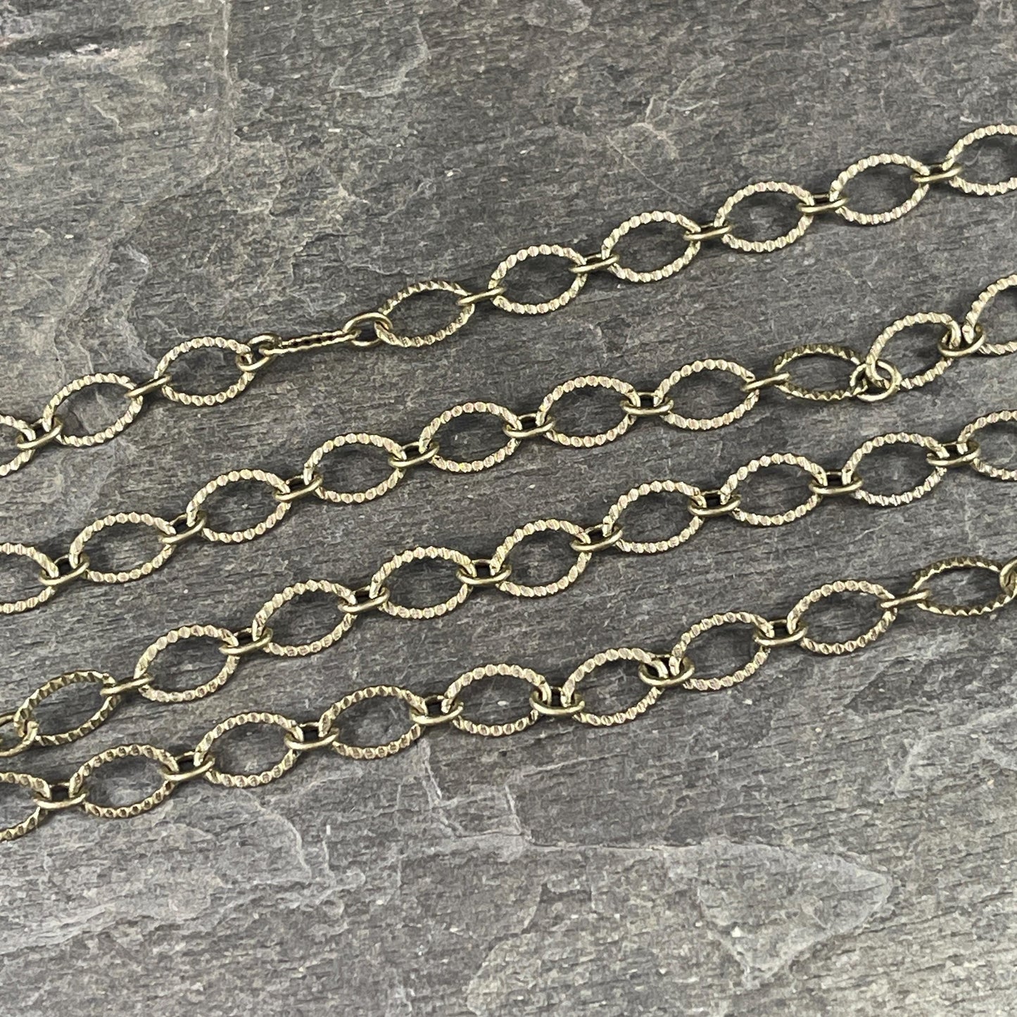 Chain by the Foot - Textured 9x6mm Oval Cable Chain - Antiqued Brass (CH-28AB) * 18" Length