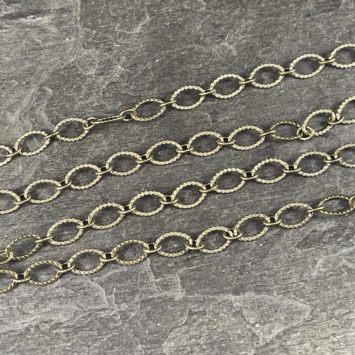 Chain by the Foot - Textured 9x6mm Oval Cable Chain - Antiqued Brass (CH-28AB) * 18" Length