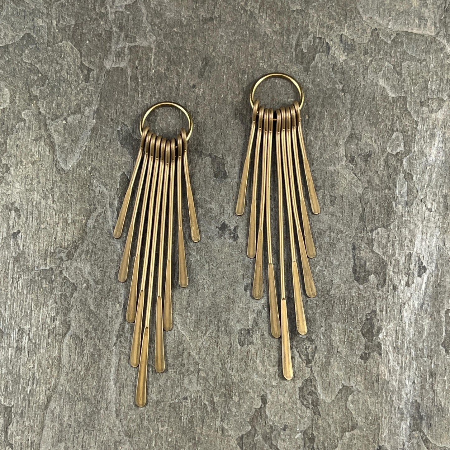 Antiqued Brass Graduated Paddles, Drop with 14mm Ring - Statement Earring Charm * Qty. 2
